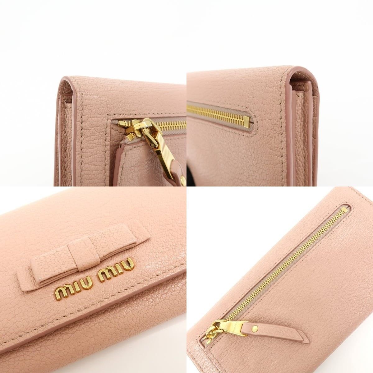 Miu Miu Miu Miu Madras Leather Ribbon Bi-fold Long Wallet Pink Size ONE SIZE - 5 Thumbnail