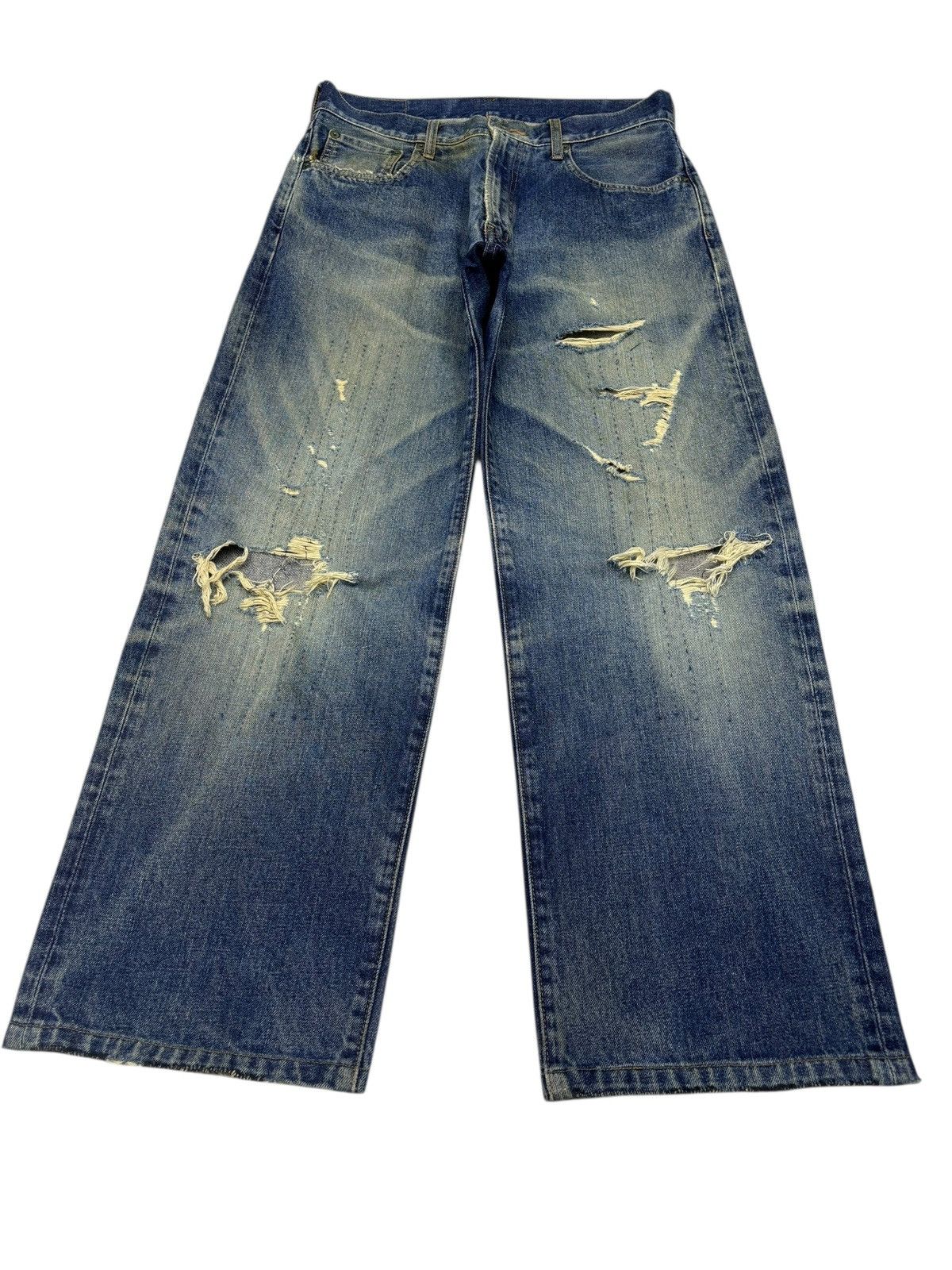 Warehouse 💥BAGGY💥WAREHOUSE UNIQUE CLOTHING SASHIKO STITCH BAGGY JEANS Size US 30 / EU 46 - 7 Thumbnail
