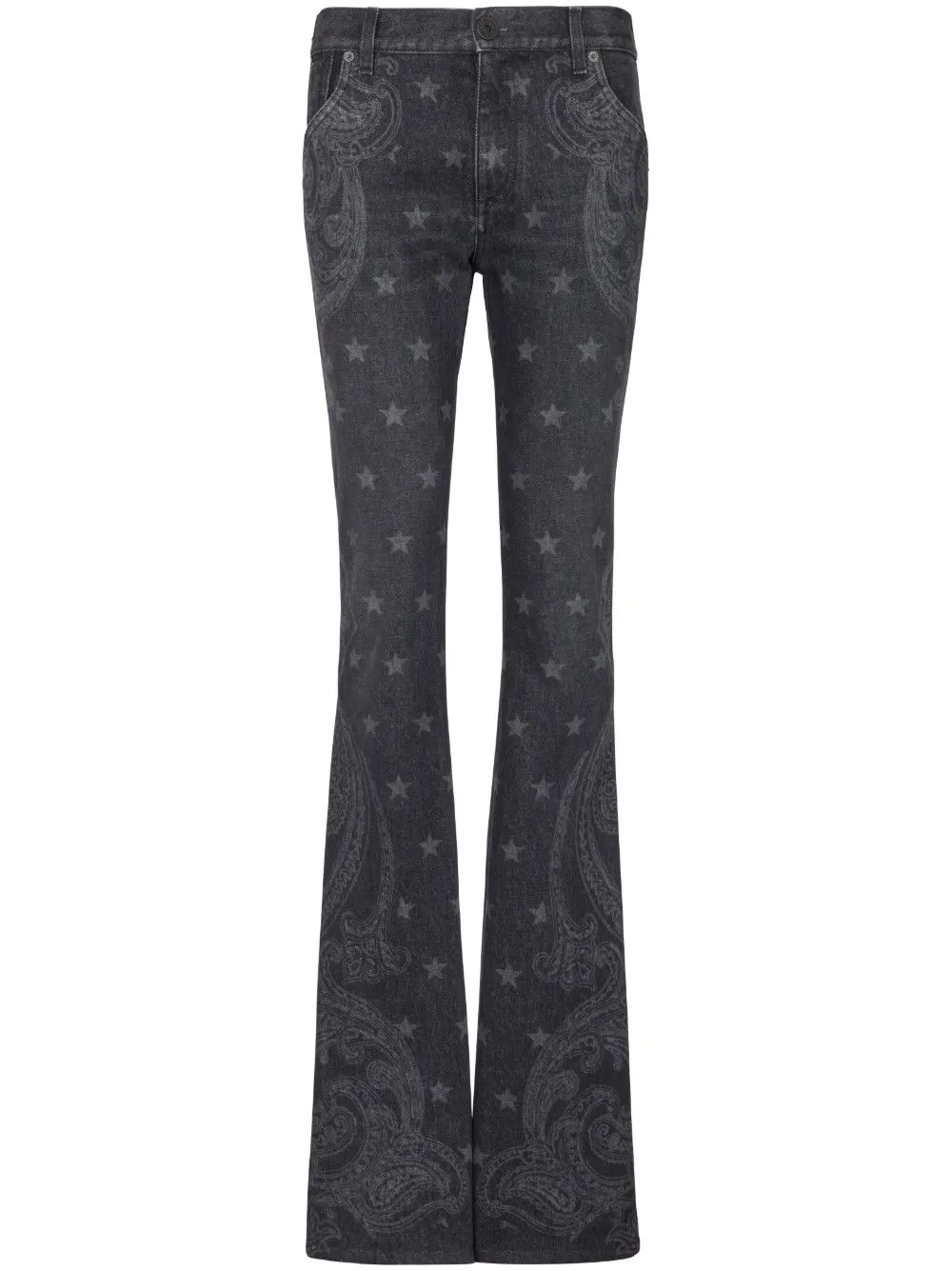 Balmain o1s1wg110825 Star Print Bootcut Rise Jeans in Smoky Black Size 28" / US 6 / IT 42 - 1 Thumbnail
