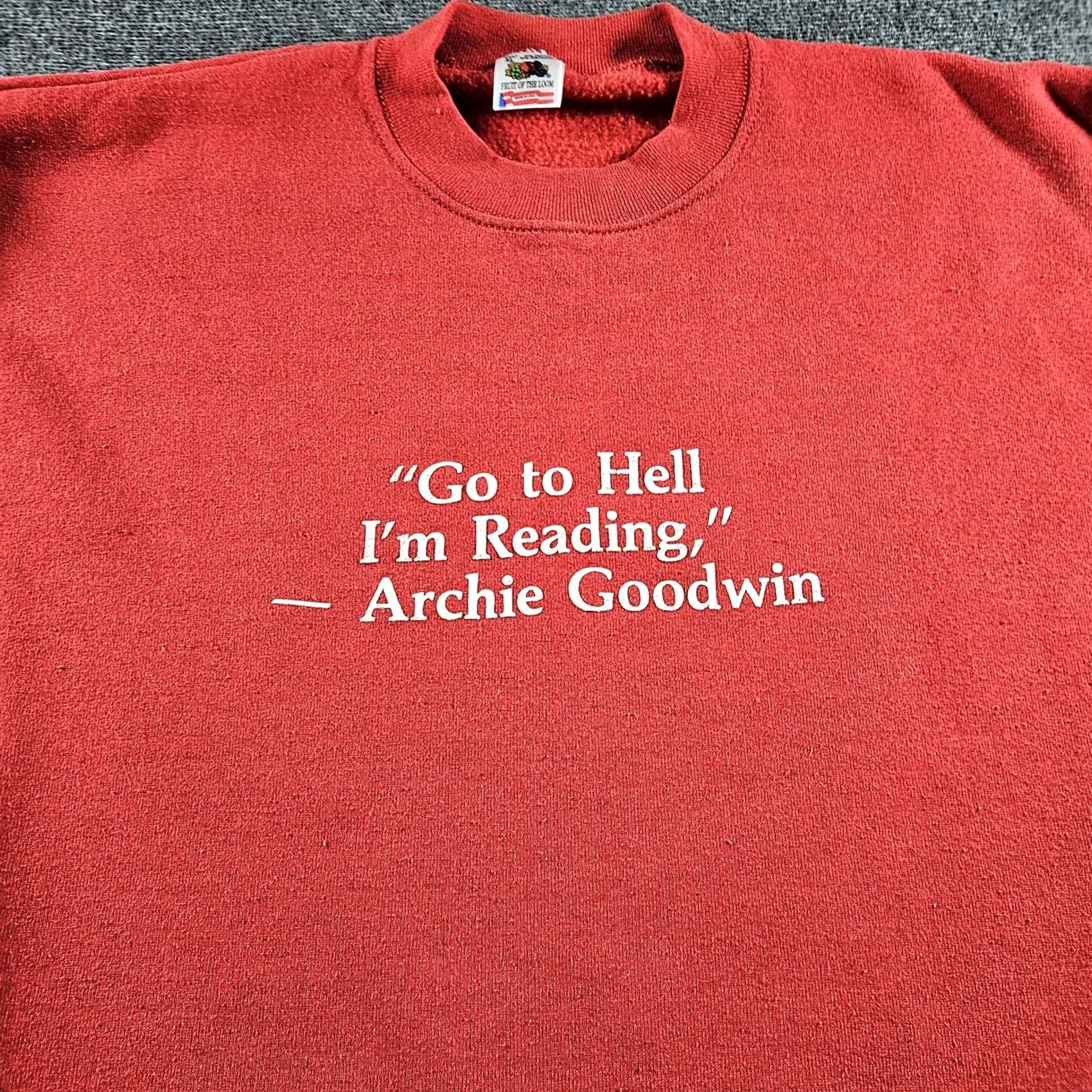 Fruit Of The Loom VINTAGE Fruit Of The Loom Sweatshirt Mens XL Red Archie Goodwin Book Quote 90s Size US XL / EU 56 / 4 - 2 Thumbnail