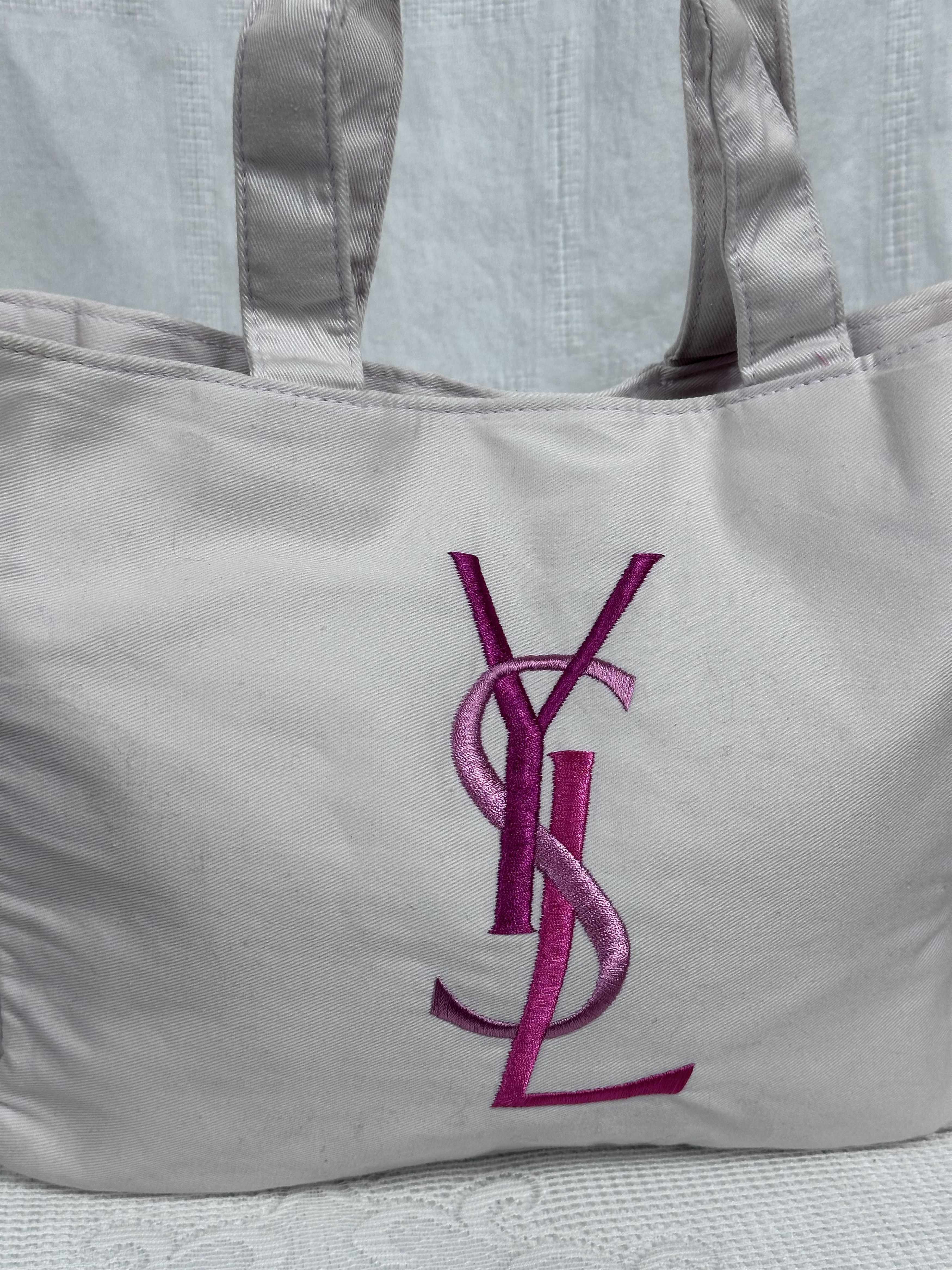Yves Saint Laurent YSL Saint Laurent white tote bag pink logo embroried Size ONE SIZE - 2 Thumbnail