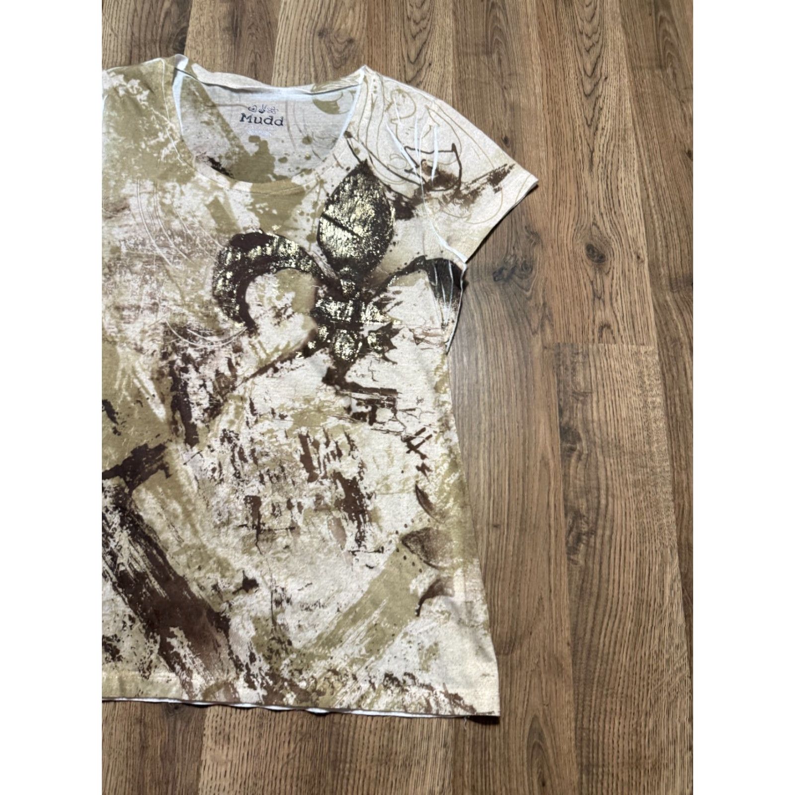 Gloverall Mudd Shirt XL T-Shirt, Brown White Gold Allover Print, Womens, Regular, Casual, Basic, Tees Size XL / US 12-14 / IT 48-50 - 4 Thumbnail