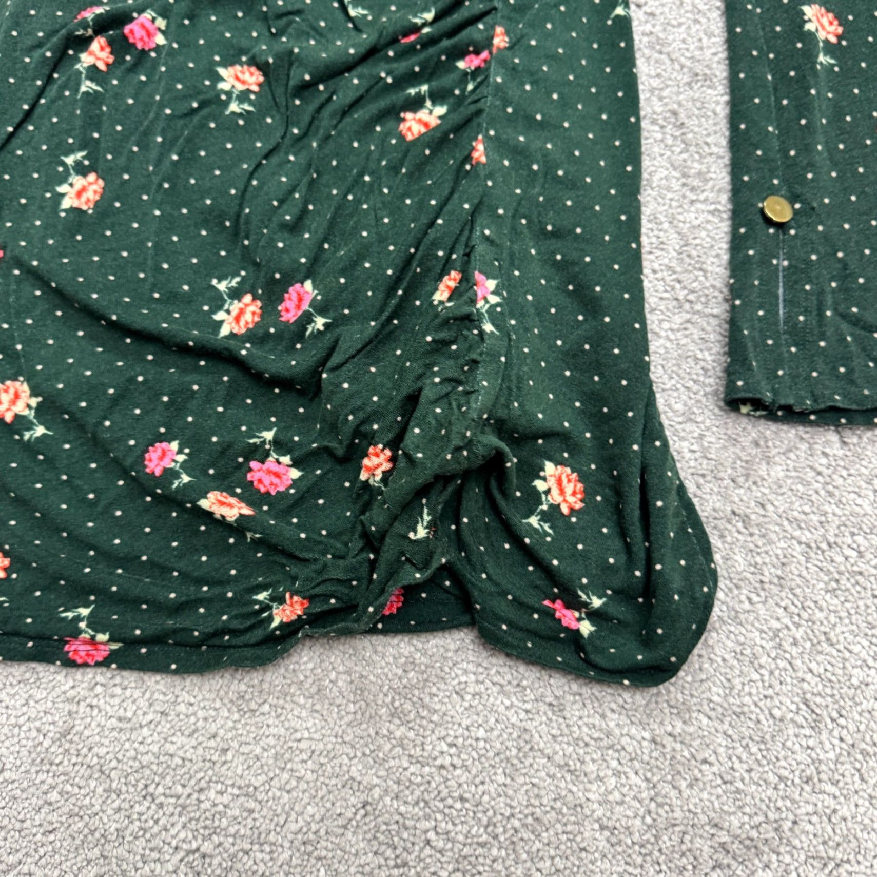 Free People Free People Floral Polka Dot Ruched Long Sleeve Mini Dress Womens S Green Size S / US 4 / IT 40 - 5 Thumbnail