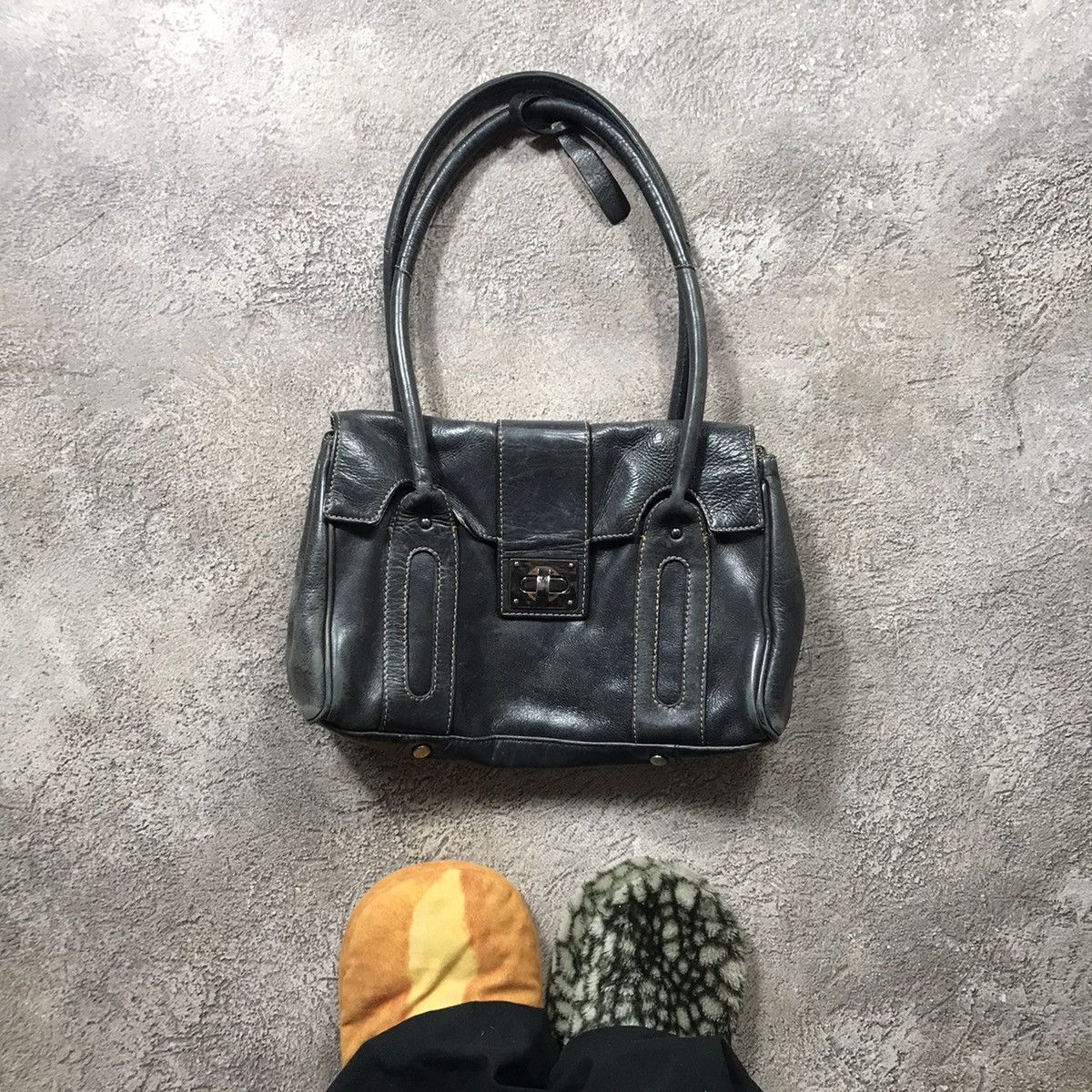 Vintage Vintage Y2K Black Leather Shoulder Bag Streetwear Baggy OS Size ONE SIZE - 6 Thumbnail