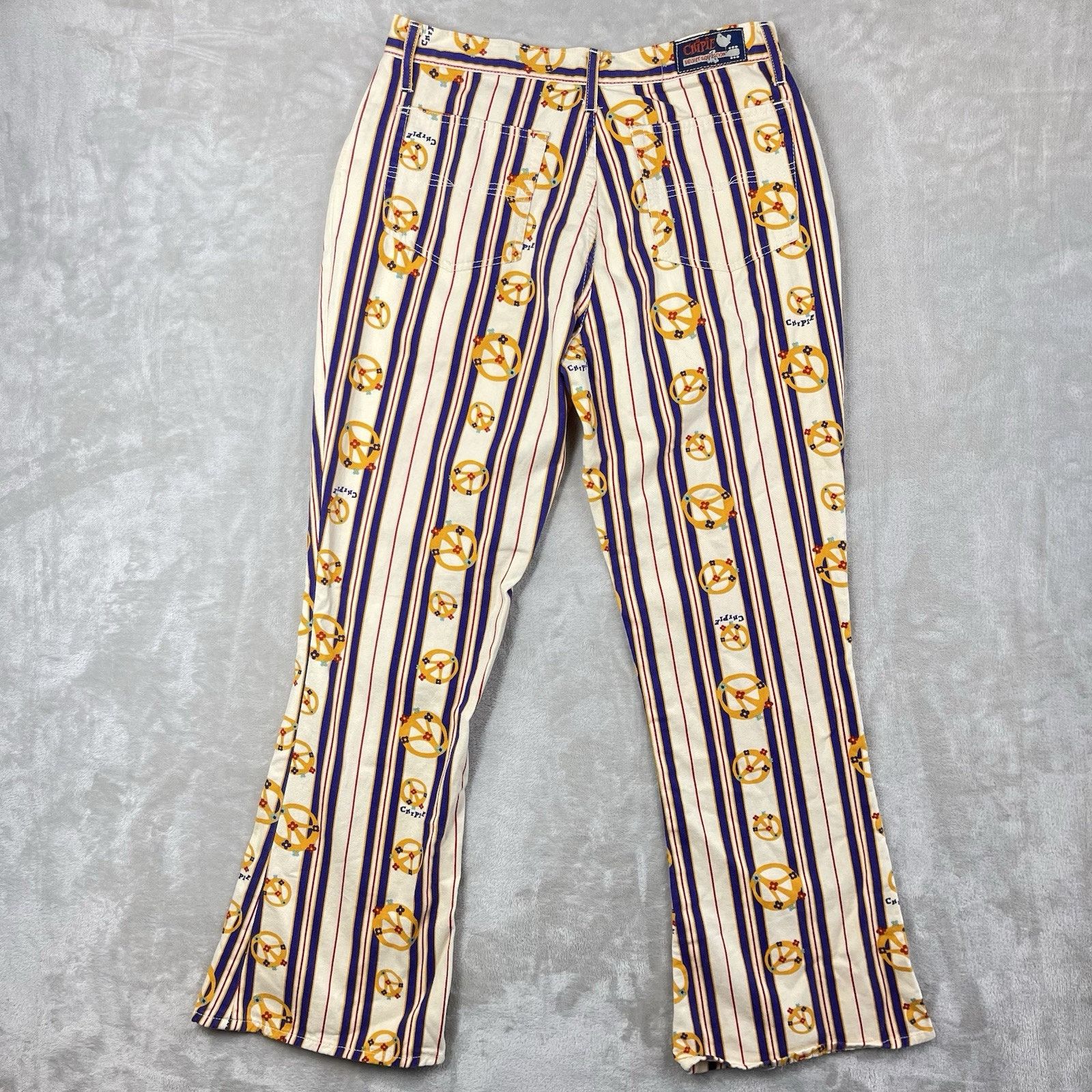 Other Rare Vtg 90s Chipie French Designer Flare Pants Peace Sign Size US 30 / EU 46 - 7 Thumbnail