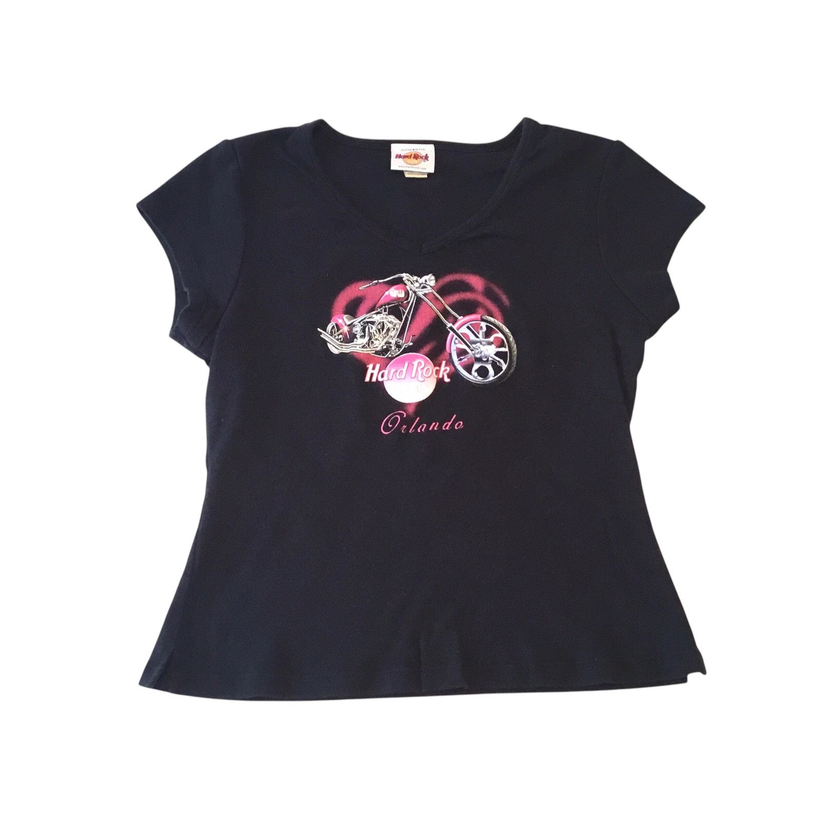 Hard Rock Cafe Hard Rock Cafe Orlando V-Neck T-Shirt Motorcycle Pink Jr.XL Size XL / US 12-14 / IT 48-50 - 1 Thumbnail