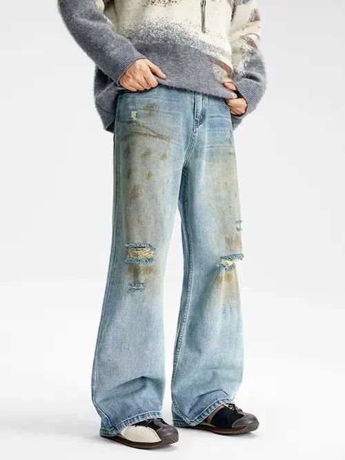 Other American street fashion men's ripped distressed washed jeans Size US 32 / EU 48 - 6 Thumbnail