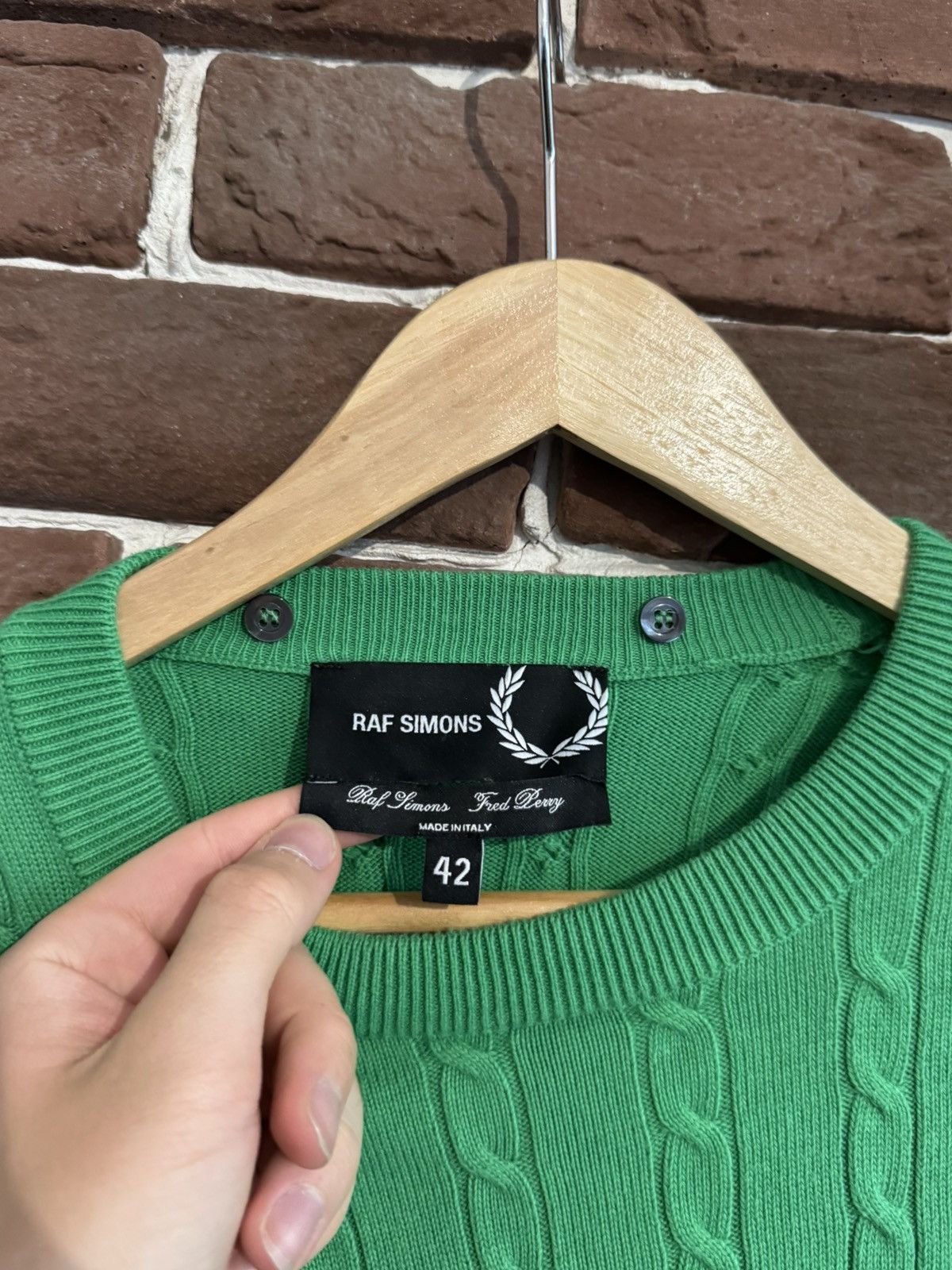 Designer × Raf Simons Raf Simons Fred Perry Green Cable Knit Sweater 42 Rare Hype Size US M / EU 48-50 / 2 - 5 Thumbnail