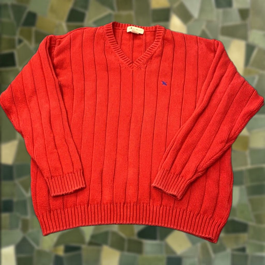 Eddie Bauer VINTAGE Eddie Bauer Sweater Mens XL Red Ribbed Heavy Knit V-Neck Embroidered 90s Size US XL / EU 56 / 4 - 1 Thumbnail