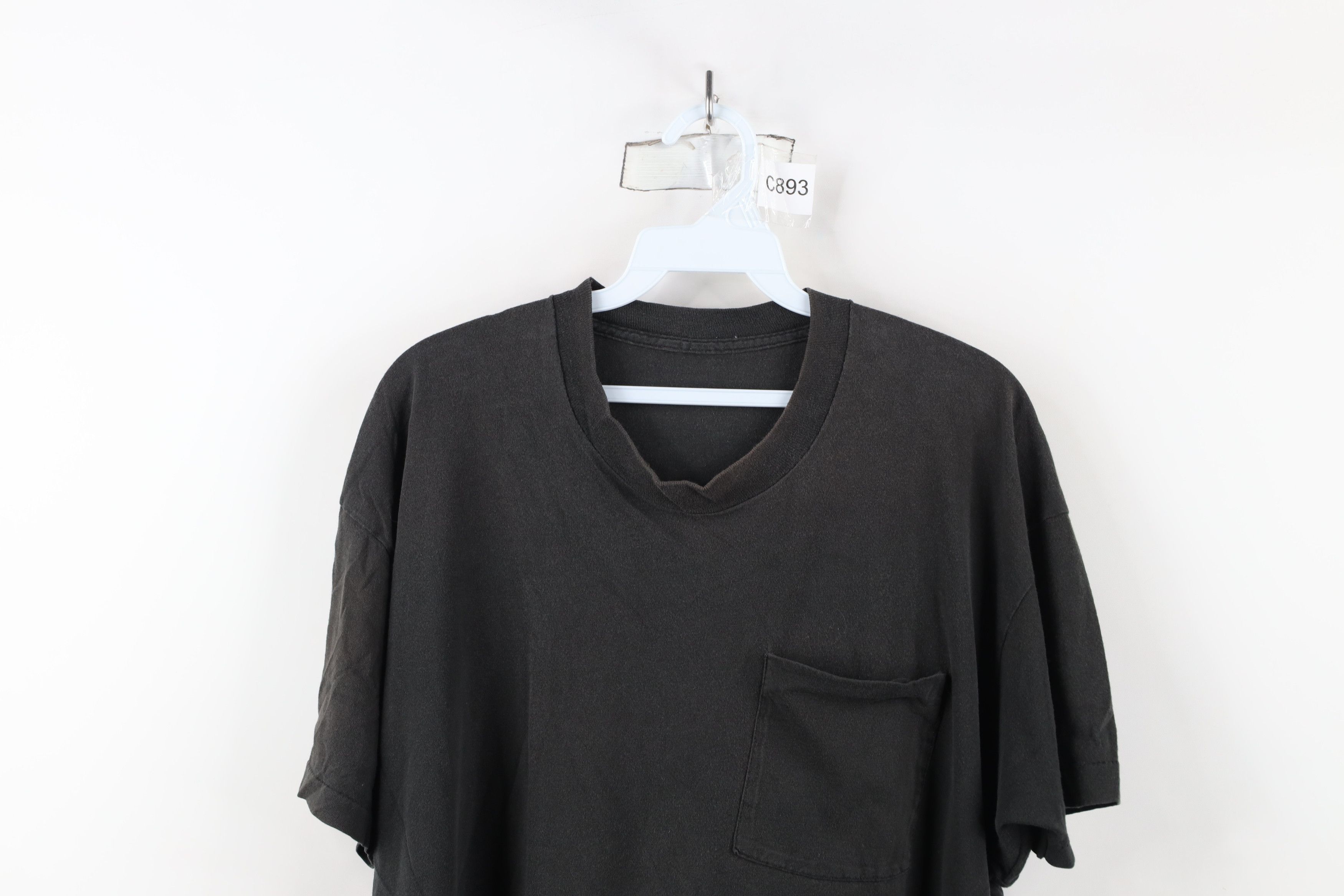 Vintage Vintage 90s Streetwear Faded Cotton Pocket T-Shirt Black USA Size US XL / EU 56 / 4 - 2 Thumbnail
