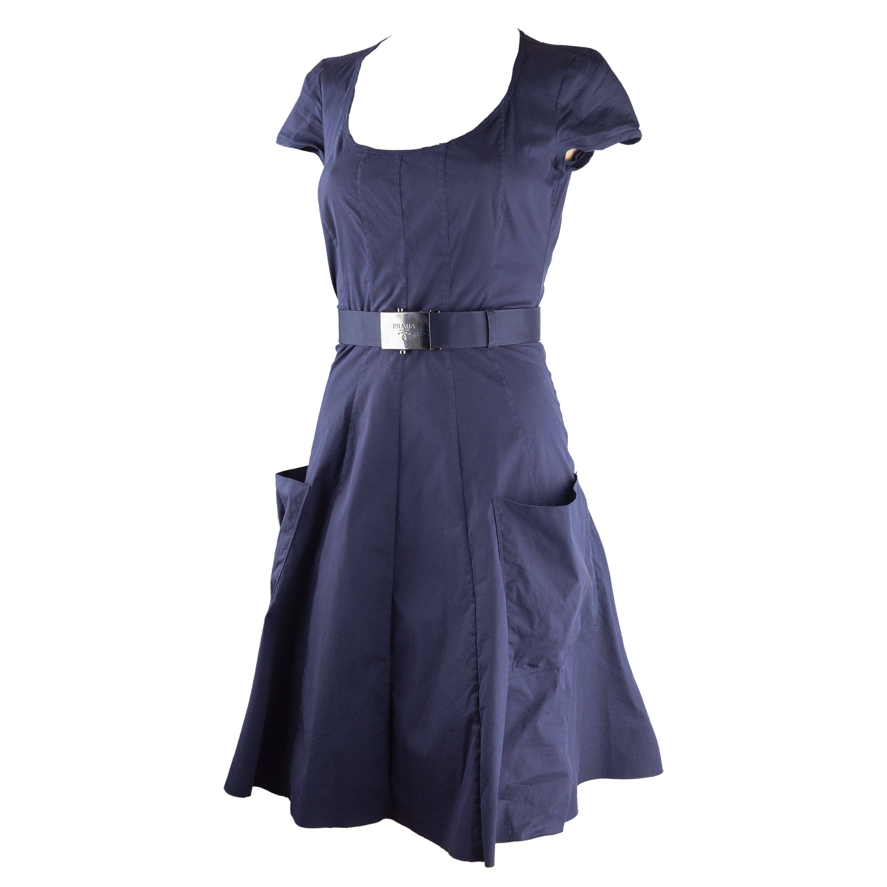 Prada Prada Vintage Belted Navy Dress (M) Size M / US 6-8 / IT 42-44 - 1 Thumbnail