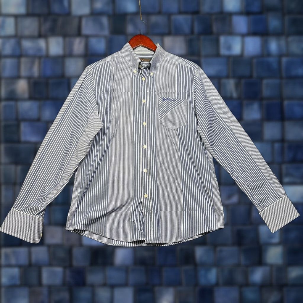 Ben Sherman Ben Sherman Shirt Mens Large Button-Down Blue White Stripe Cotton Pocket Logo Size US L / EU 52-54 / 3 - 1 Thumbnail