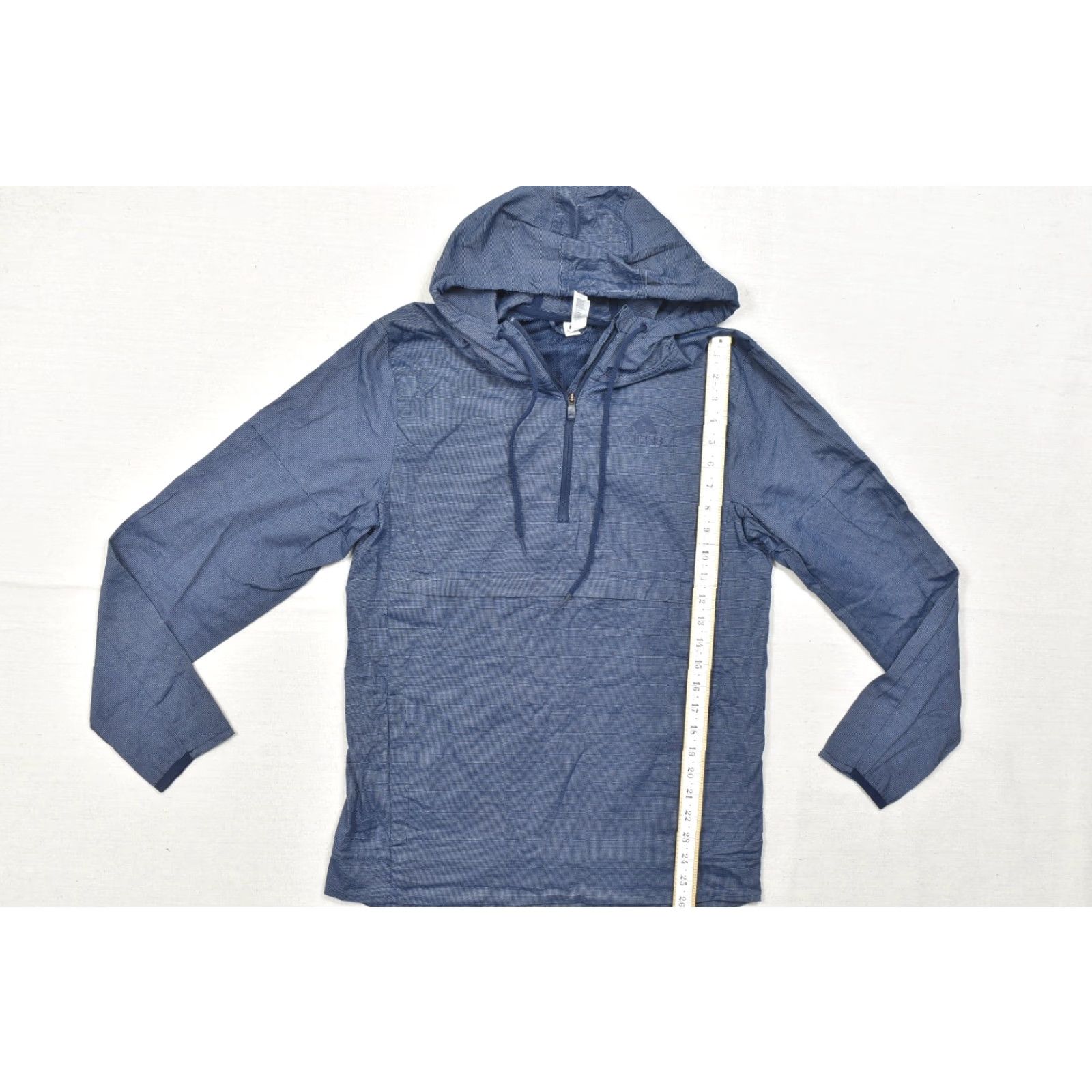 Adidas Adidas Mens Small Blue Textured Quarter Zip Hooded Windbreaker Jacket S Size US S / EU 44-46 / 1 - 4 Thumbnail