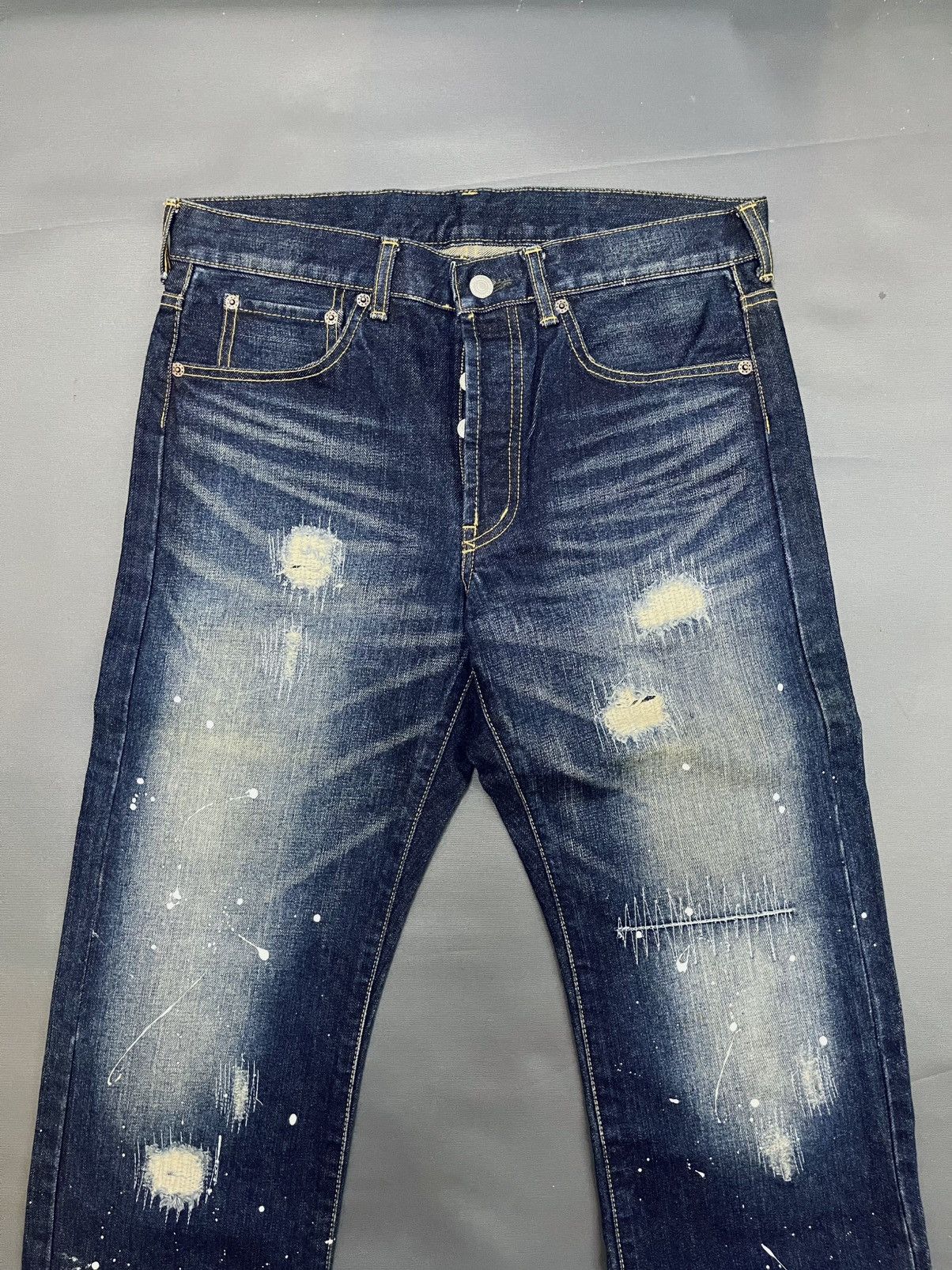 If Six Was Nine × Le Grande Bleu (L.G.B.) DISTRESSED DENIM BY TAKEO KIKUCHI DESIGNER JEANS Size US 33 - 4 Thumbnail