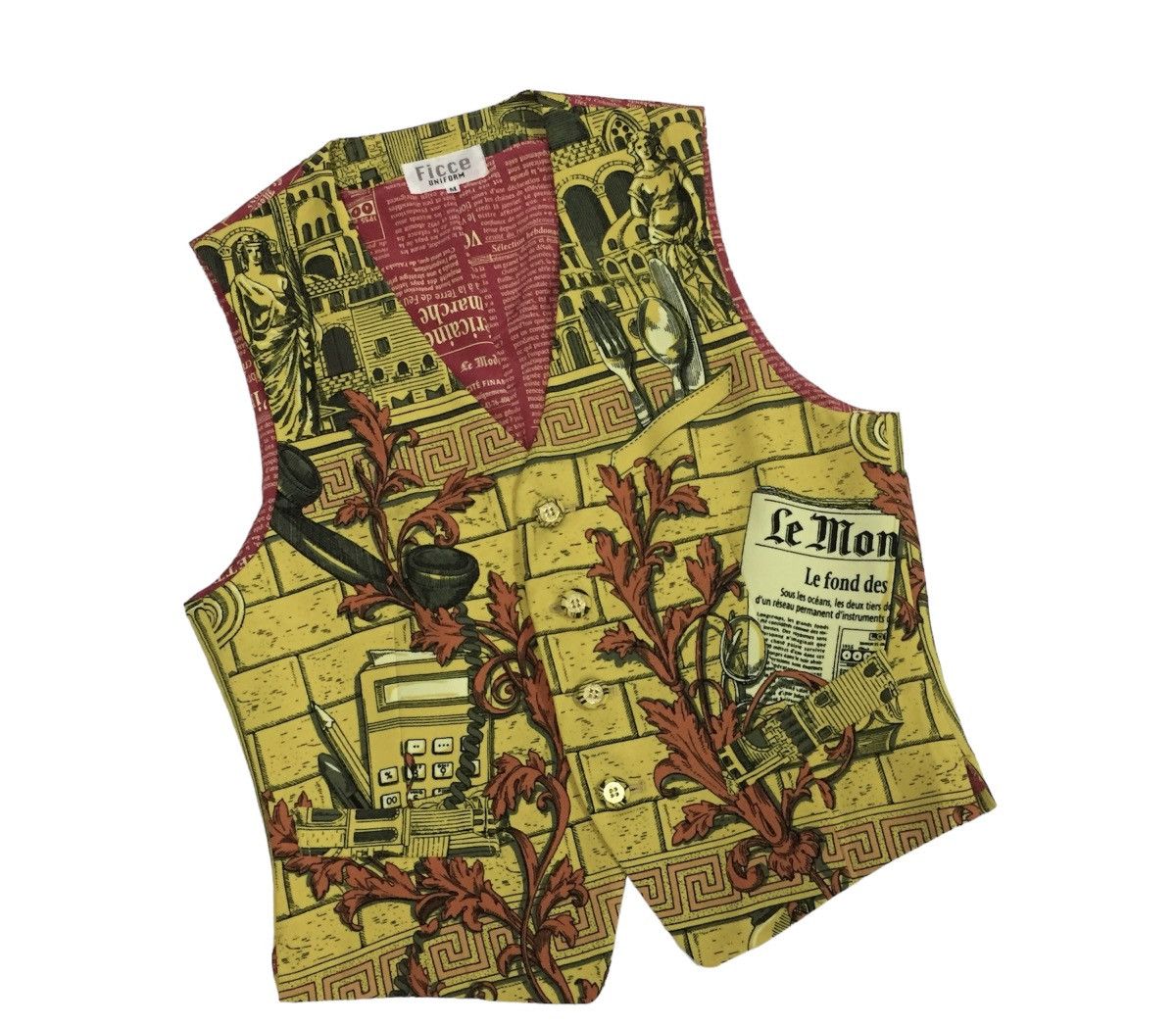 Japanese Brand VINTAGE 90s FICCE BY YOSHIYUKI KONISHI NEWS GRAPHIC VEST Size US M / EU 48-50 / 2 - 2 Thumbnail