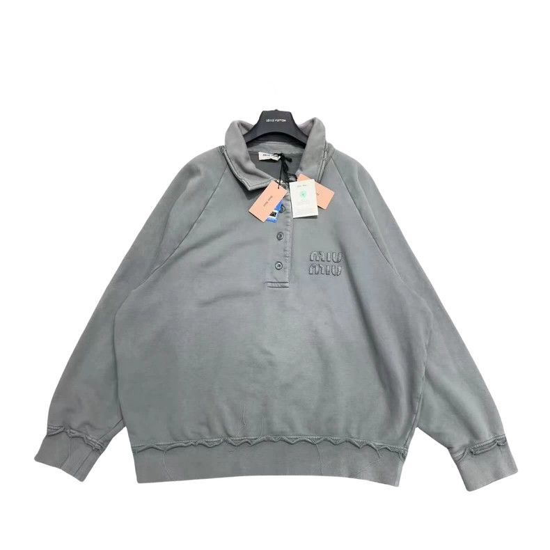 Miu Miu MiuMiu Distressed Embroidered Polo Sweatshirt Size US M / EU 48-50 / 2 - 1 Thumbnail