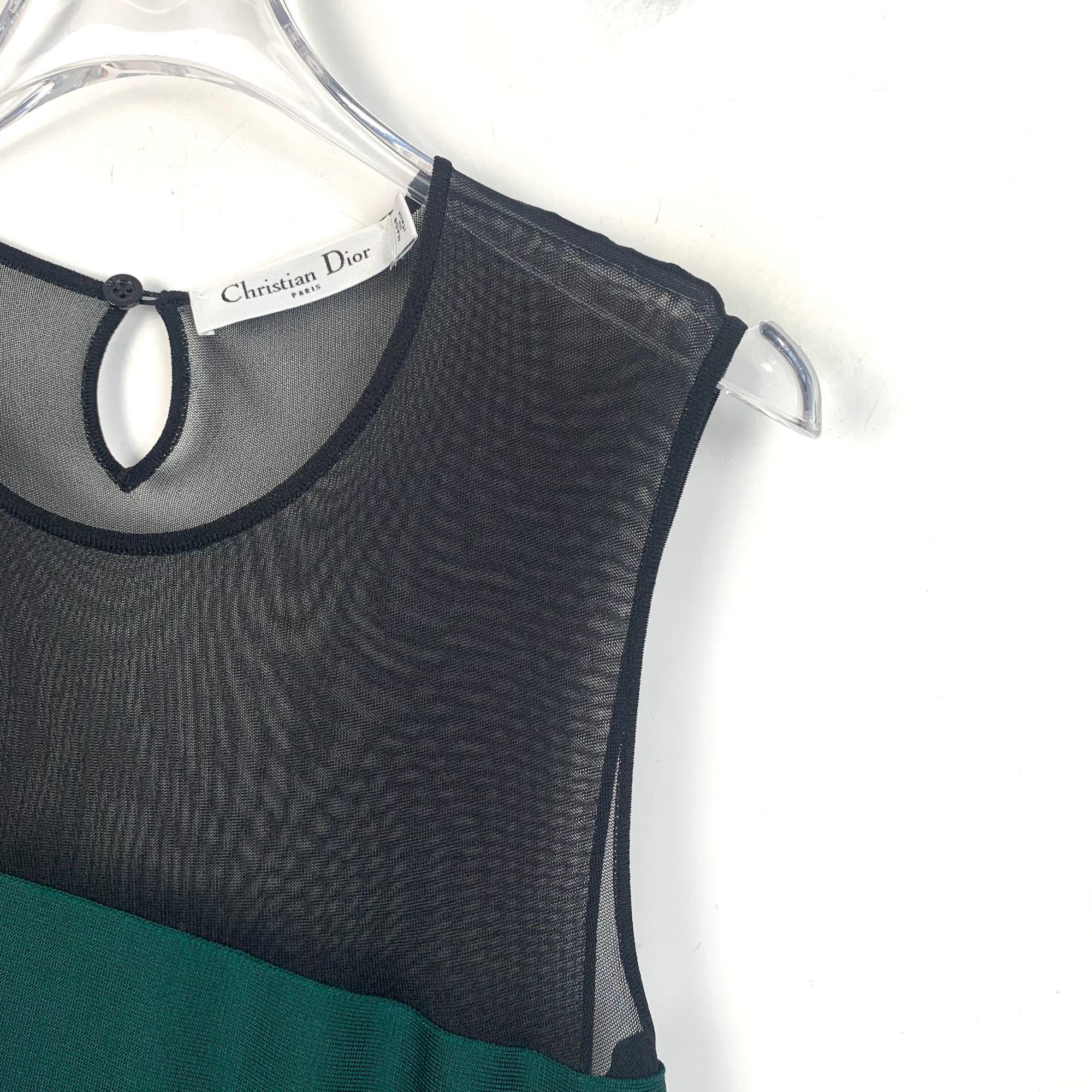 Dior Christian Dior Green & Black Sleeveless Mesh Panel Dress Size XS / US 0-2 / IT 36-38 - 2 Thumbnail