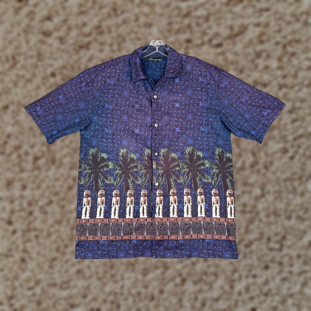 Vintage VINTAGE No Boundaries Shirt Men Medium Blue Geometric Palm Tiki Polyester Hawaiian READ Size US M / EU 48-50 / 2 - 1 Thumbnail