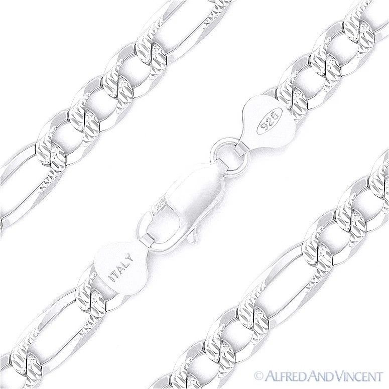 Other 7.8mm Figaro / Figaroa Link D-Cut Pave Chain Bracelet Size ONE SIZE - 1 Thumbnail