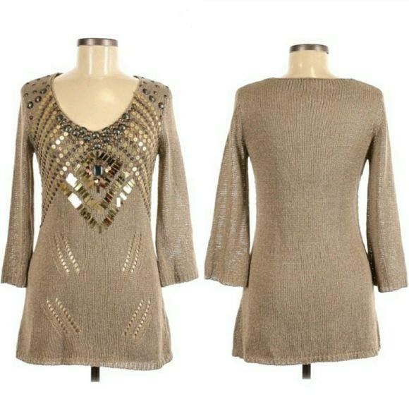 Vintage Vtg 90's Vertigo Paris Tunic Sweater Sz M Gold Sequin Beaded Size M / US 6-8 / IT 42-44 - 10 Thumbnail