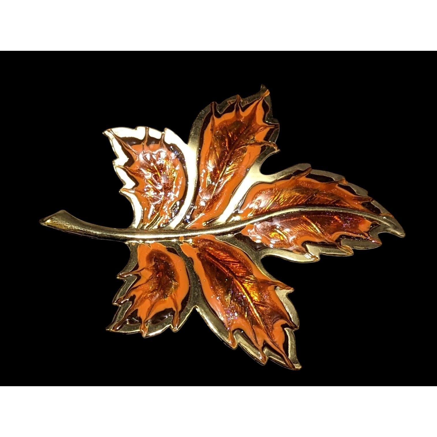 Other Gold Tone Orange Enamel Glitter Leaf Brooch Size ONE SIZE - 1 Thumbnail