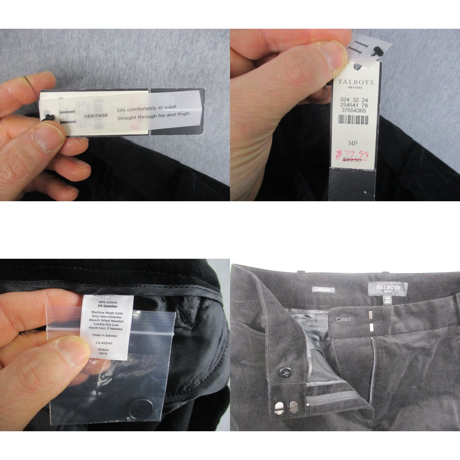 Talbots Talbots Heritage Pants Womens 14P Black Velvet Straight Leg Stretch Career Size 36" / US 14 / IT 50 - 9 Thumbnail