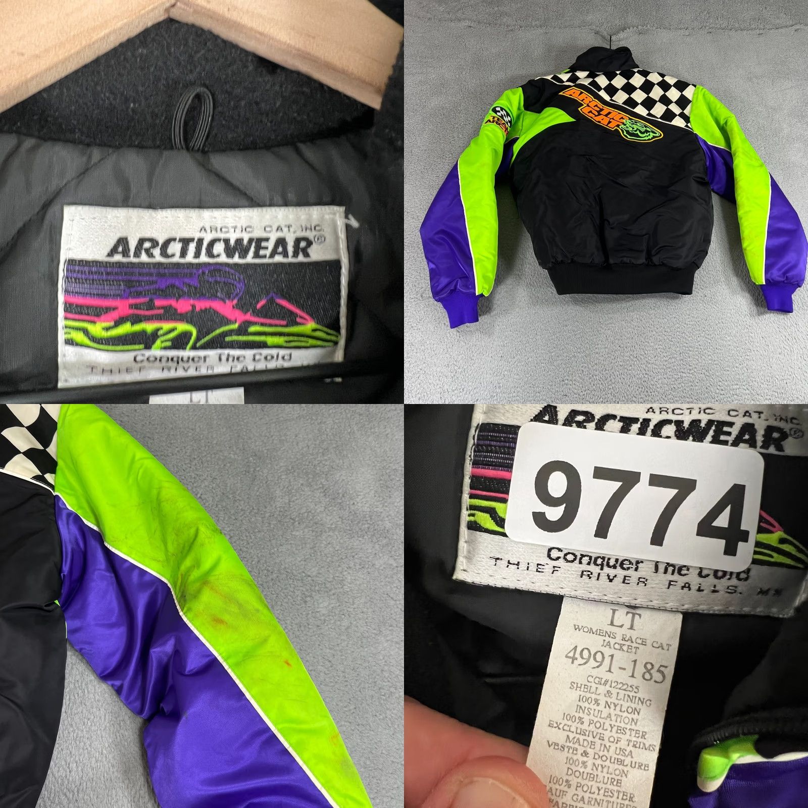 Vintage 90s ArcticCat ArcticWear Snowmobile Bomber Jacket Women’s LT Black Size L Regular Sweat/Preowned Size L / US 10 / IT 46 - 9 Thumbnail