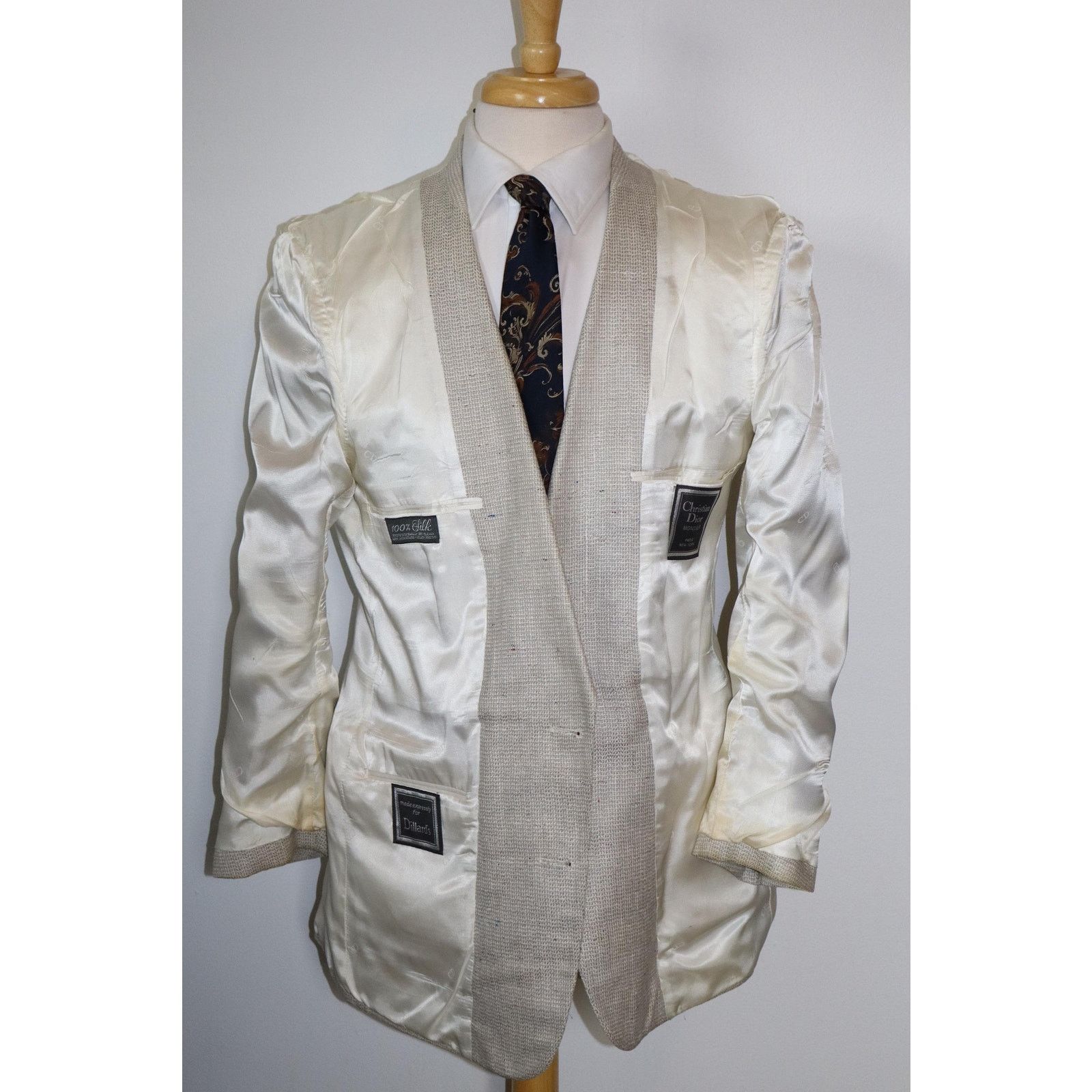 Christian Dior Monsieur 40S Vintage Christian Dior Flecked Ivory Silk Tweed Blazer Size 40S - 5 Thumbnail