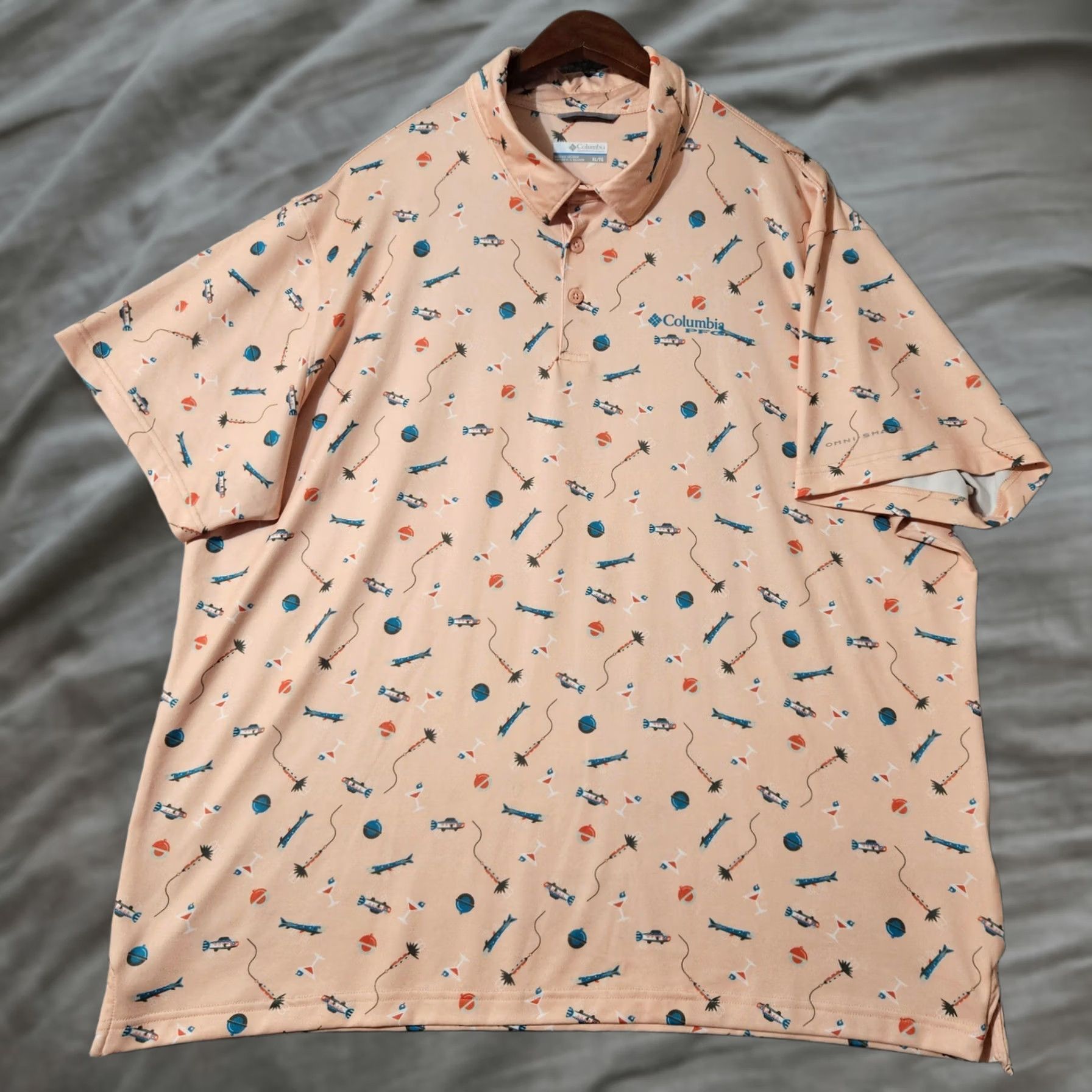 Vintage Columbia Shirt Mens XL Pink PFG Performance Fishing Lure Fly Gear Size Polo Size US XL / EU 56 / 4 - 1 Thumbnail