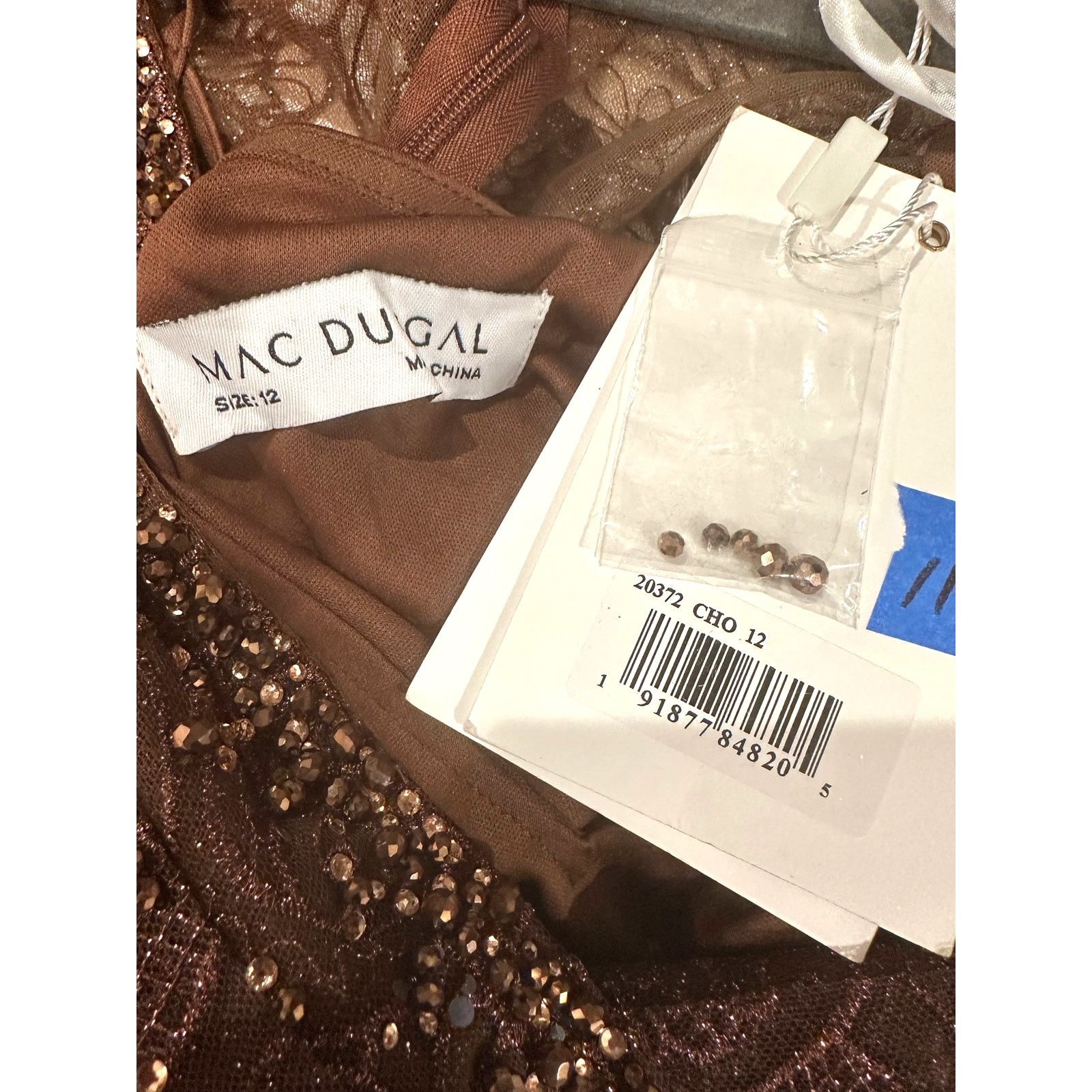 Other Mac Duggal Embellished Illusion V-Neck Gown Chocolate 12 Size XL / US 12-14 / IT 48-50 - 23 Thumbnail