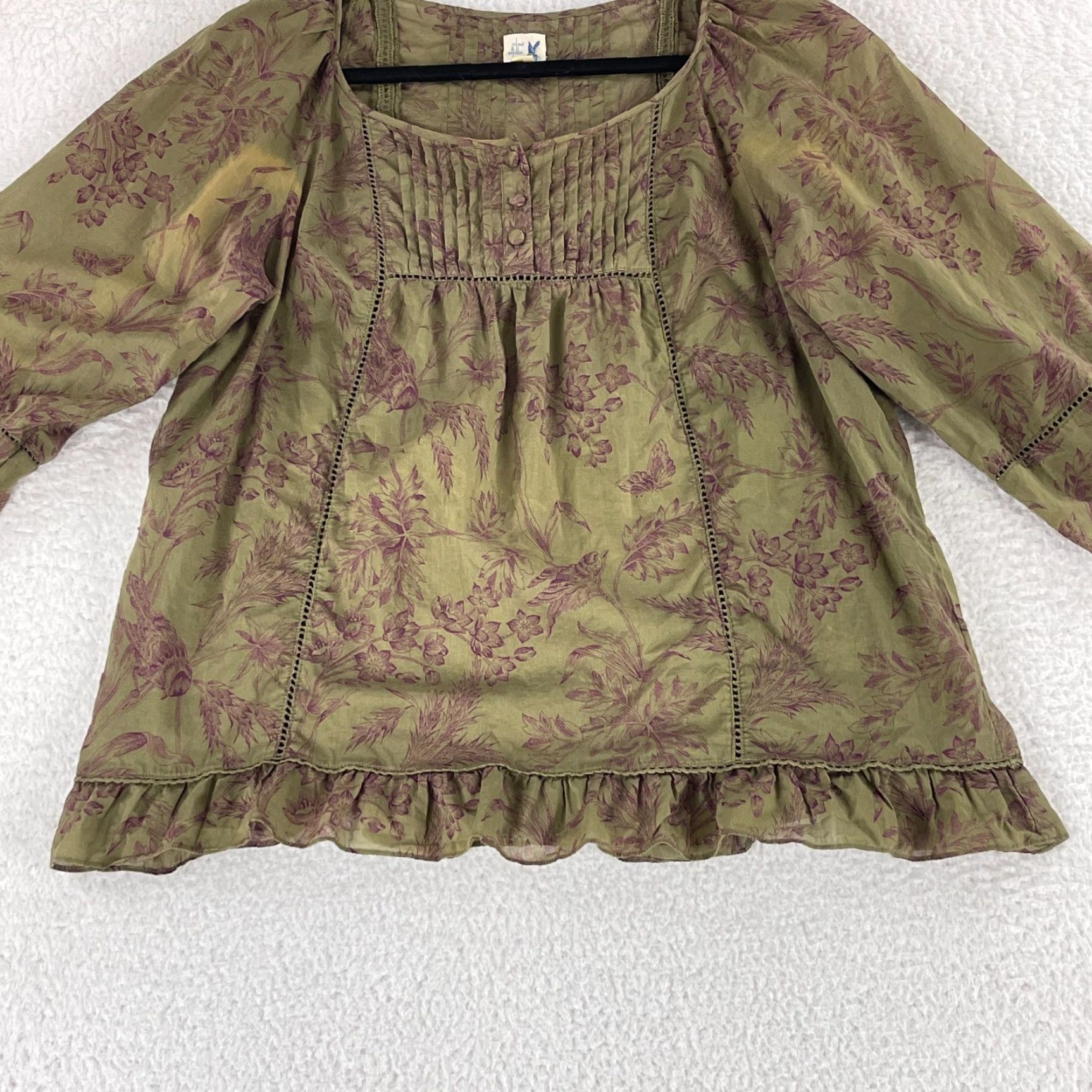 Vintage Edme & Esyllte Shirt Womens Size 6 Green Floral Peasant 3/4 Sleeve Pullover Size M / US 6-8 / IT 42-44 - 5 Thumbnail