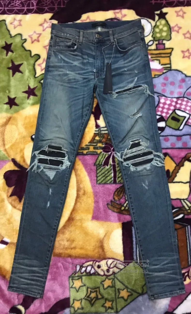 Amiri Amiri Classic Blue Patch Leather Denim Jeans, Size 32 Size US 32 / EU 48 - 1 Thumbnail