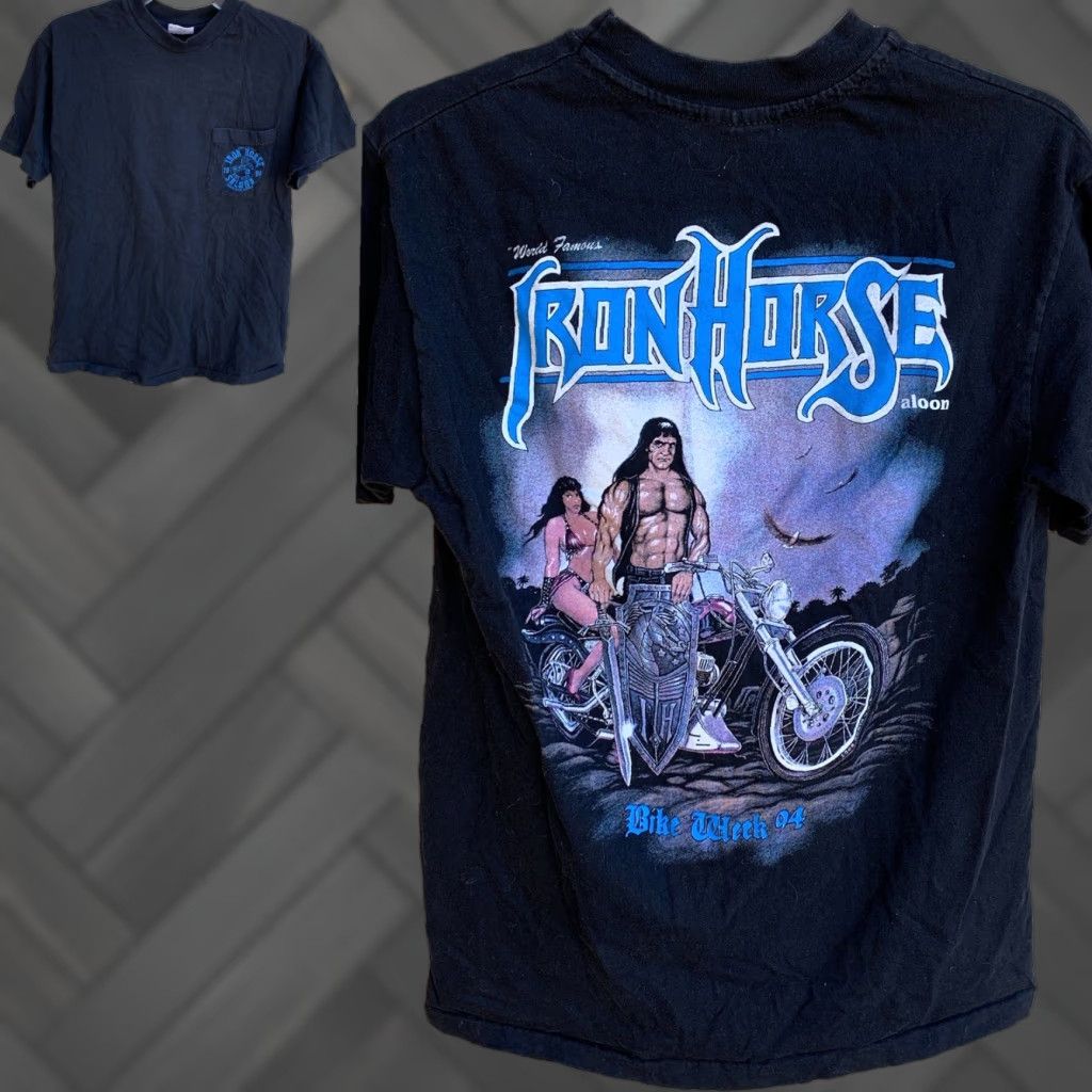 Hanes VINTAGE Iron Horse Saloon Bike Week 94 Pocket Tee T-Shirt 90s 1990s M Black Men Hanes Short Sleeve 100% Cotton Graphic Tee Size US M / EU 48-50 / 2 - 1 Thumbnail