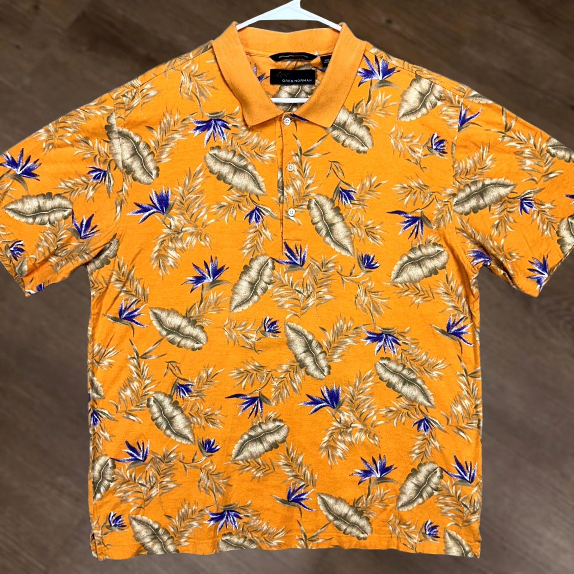 Vintage Greg Norman Mens Polo Shirt XL Yellow Blue Floral Short Sleeve Rugby 100% Cotton Size US XL / EU 56 / 4 - 1 Thumbnail