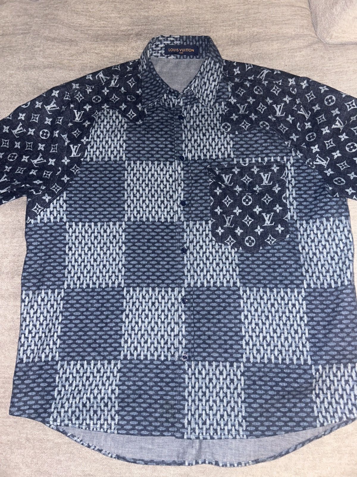 Louis Vuitton Nigo Navy Giant Damier Monogram Button Up Shirt Size US L / EU 52-54 / 3 - 1 Thumbnail