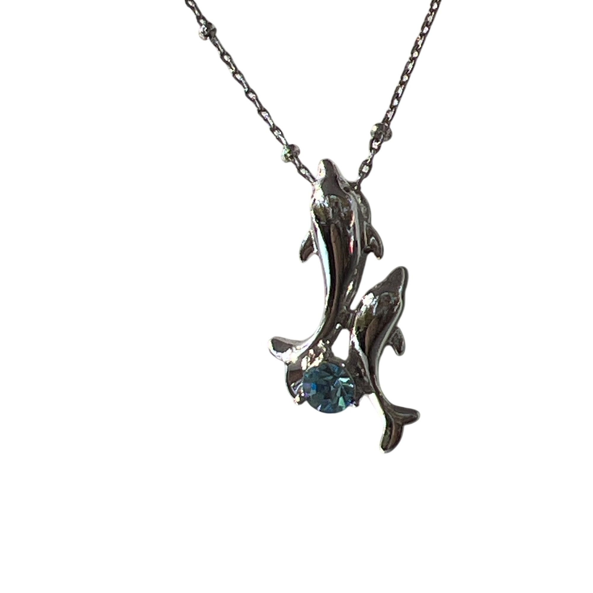 Other Silver 18ktgp Necklace Double Dolphin Pendant Blue Crystal R Size ONE SIZE - 2 Thumbnail
