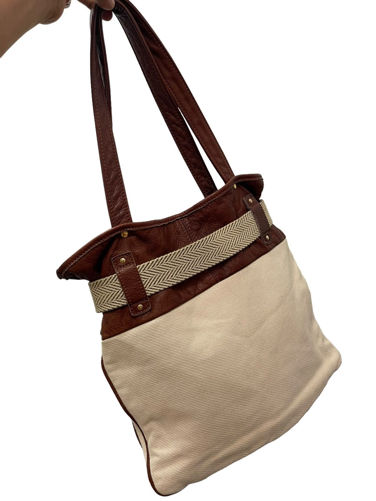 Japanese Brand Leather Cotton Bonfanti Italy Shoulder Bag 4🟩 Size ONE SIZE - 3 Thumbnail