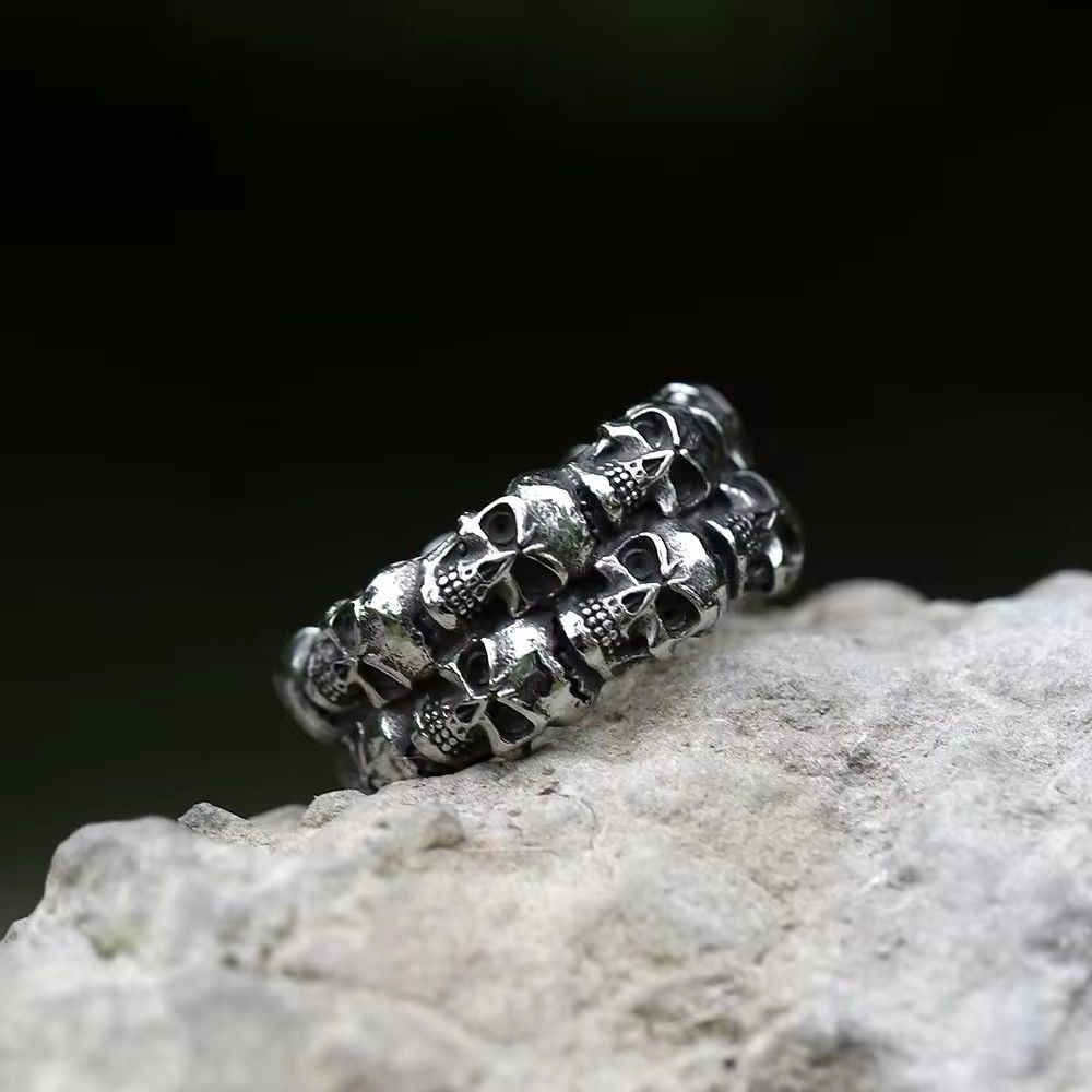 Jewelry × Vintage Retro Goth Double Skull Ring Size ONE SIZE - 4 Thumbnail