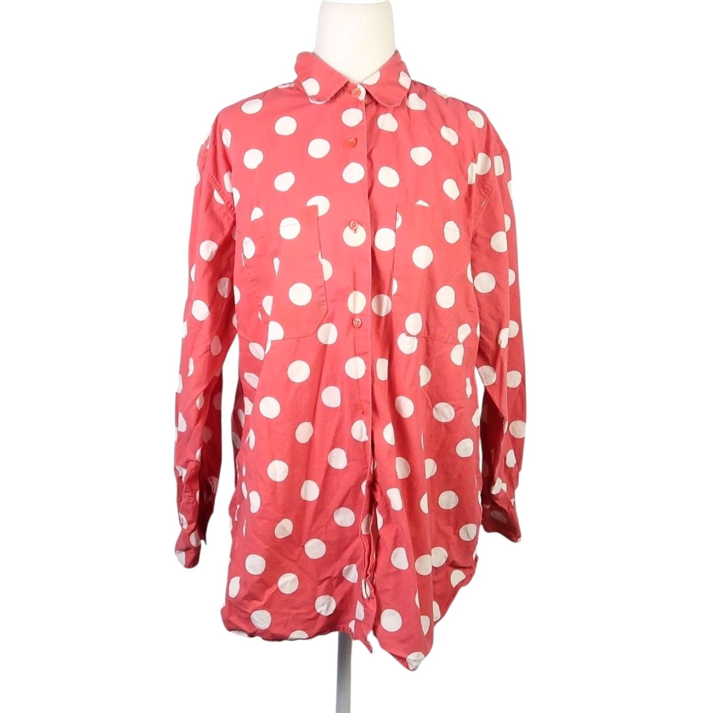 Vintage VINTAGE Forenza Shirt Polka Dot Button-Down 90s Coral Pink Cream Long Sleeve S Womens Size S / US 4 / IT 40 - 2 Thumbnail