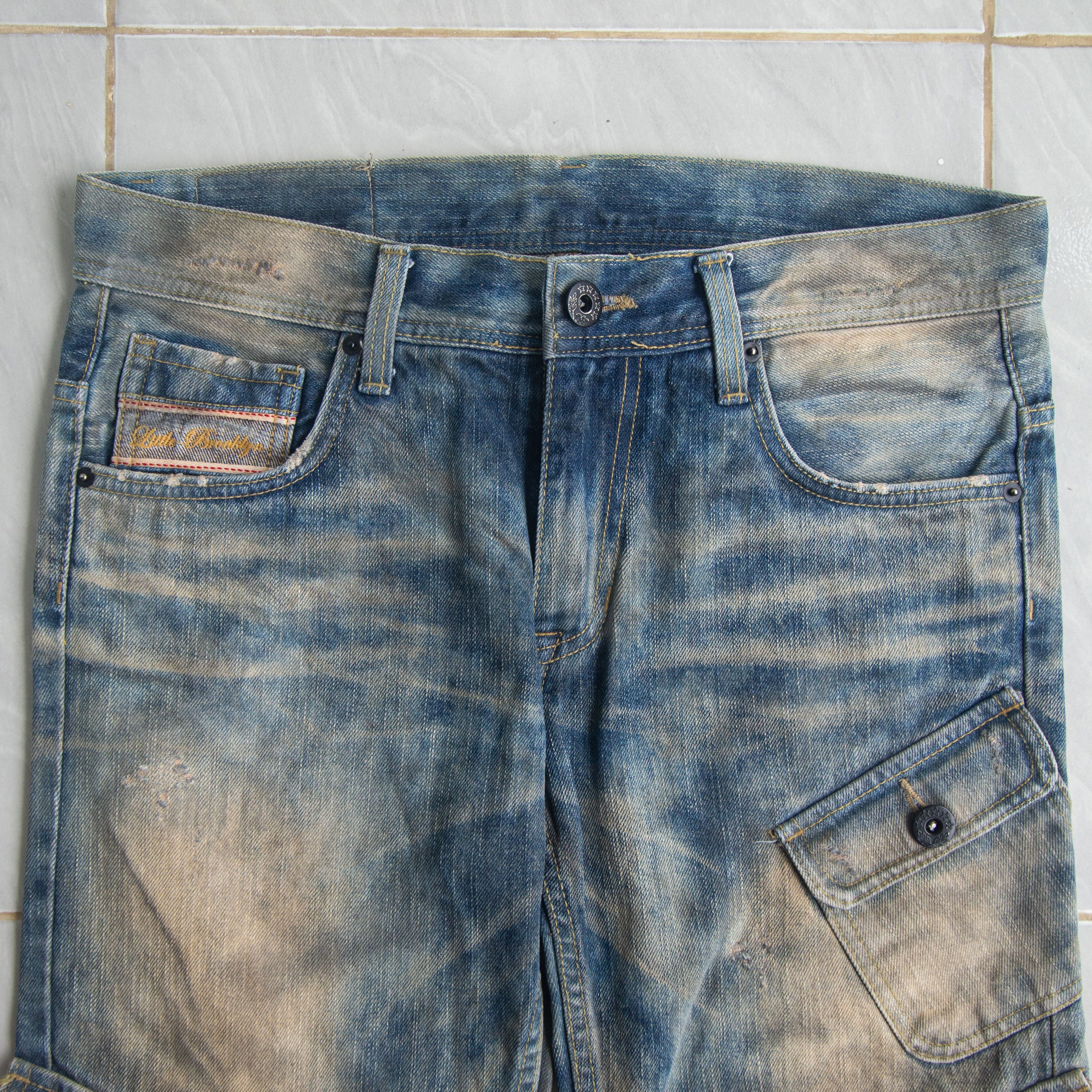 Japanese Brand SICK🔥Thrashed Cargo Denim Stone Wash LITTLE BROKLYN Size US 32 / EU 48 - 3 Thumbnail