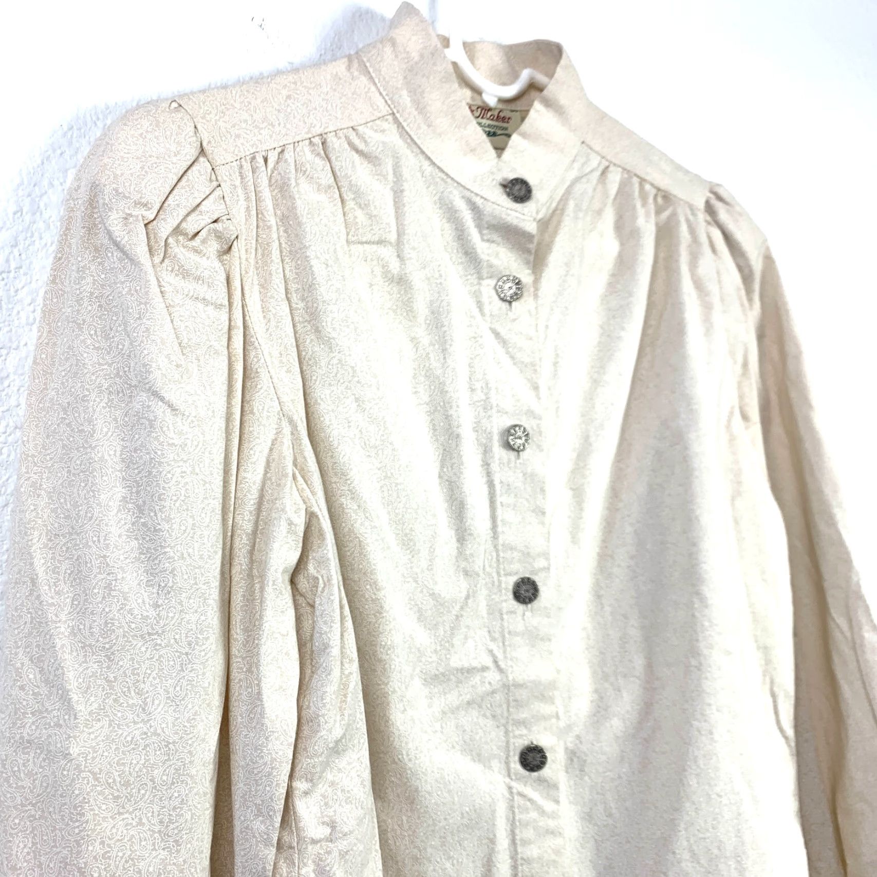Vintage VINTAGE Wah Maker Shirt Western Ivory 1990s Paisley Print Prairie Puff Medium Mens Size M / US 6-8 / IT 42-44 - 2 Thumbnail
