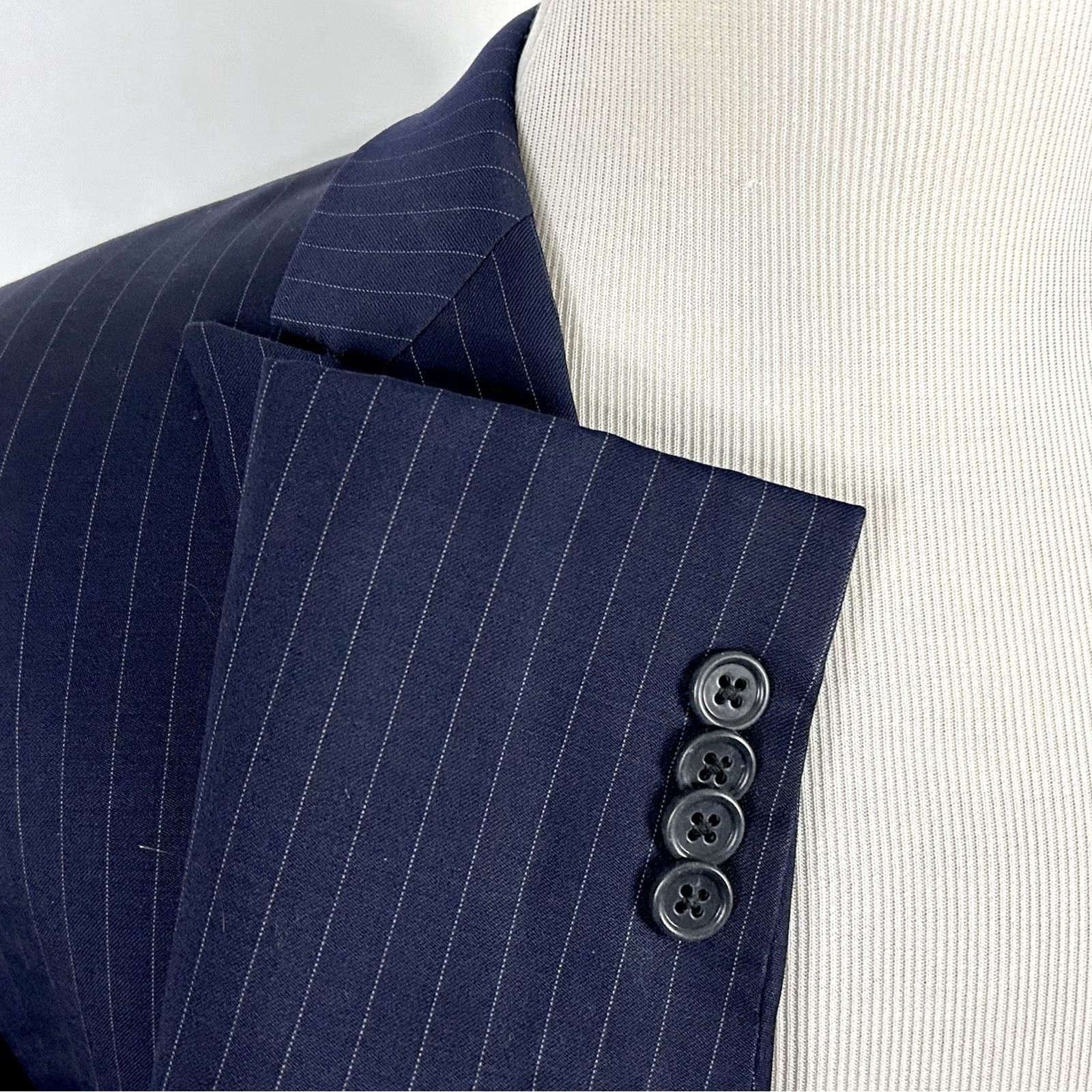 Michael Kors Michael Kors 44L Suit 36x30 Flat Front Navy Pinstriped Wool Two Button Vented Mens Regular 2 Piece Wool Suit Blue Pinstriped Navy 44L Mens Suit Size 44R - 3 Thumbnail