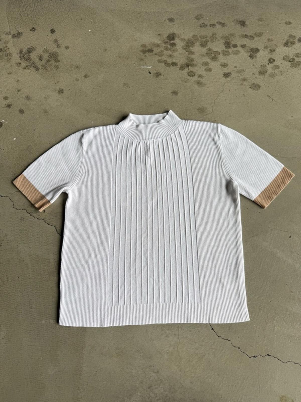 Opening Ceremony CeCe / Ribbed Mock Neck Sweater Top / White Tan Size L / US 10 / IT 46 - 2 Thumbnail
