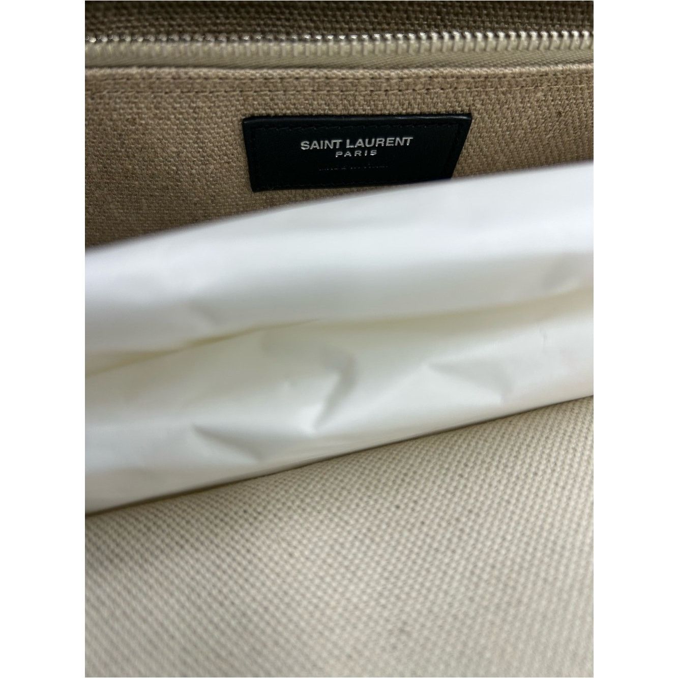 Saint Laurent Paris Saint Laurent Rive Gauche Canvas Tote Bag in Cream and Black Size ONE SIZE - 9 Thumbnail