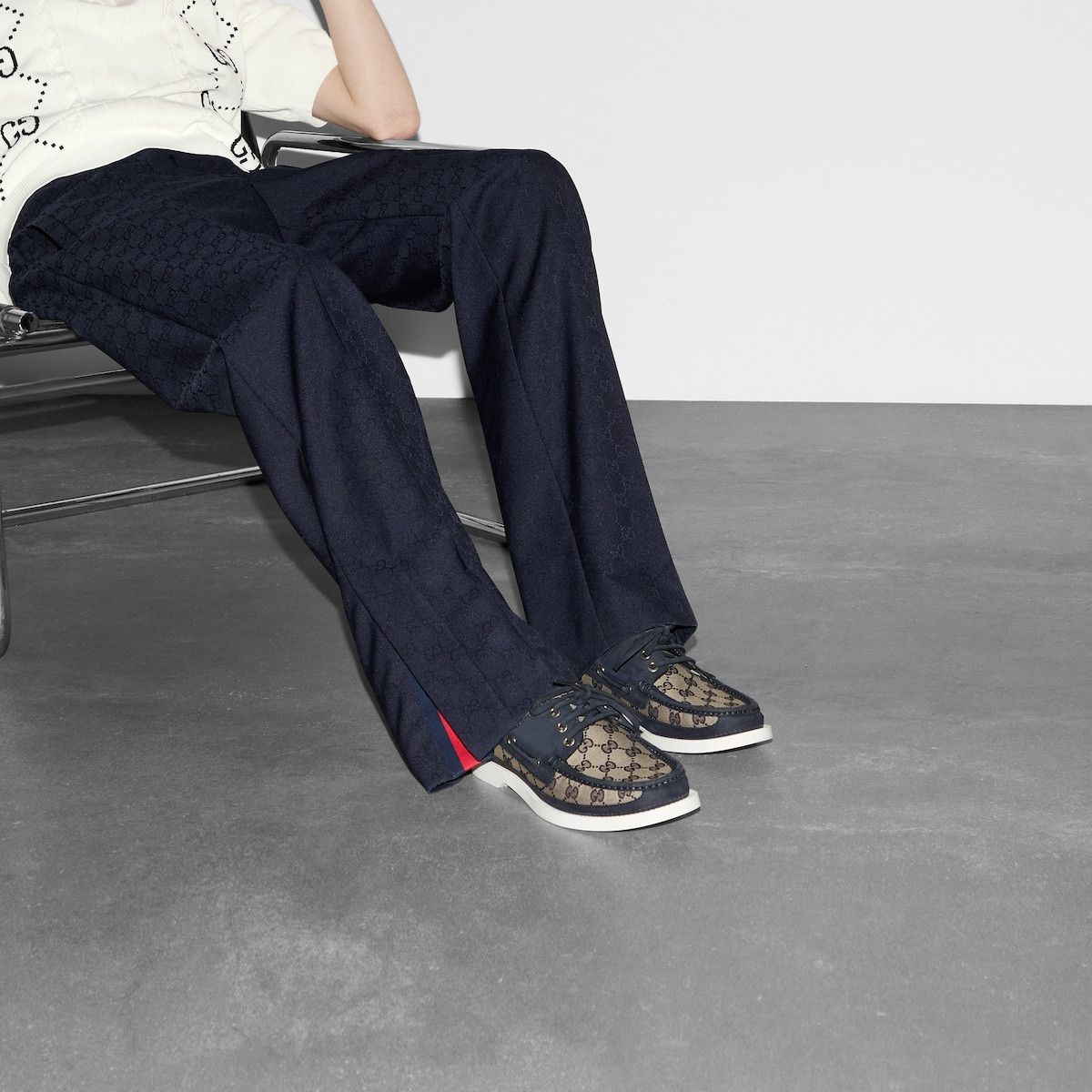 Gucci o1mt1gz0525 Men's Original GG Lace-Up Loafers Beige & Blue Size US 8.5 / EU 41-42 - 3 Thumbnail