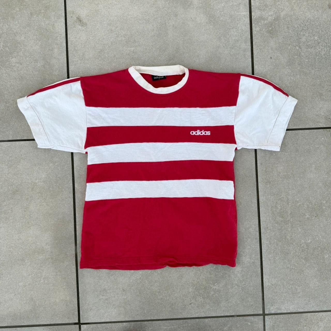 Adidas Adidas Striped T shirt White Red Vintage 90s Boxy Size US M / EU 48-50 / 2 - 1 Thumbnail