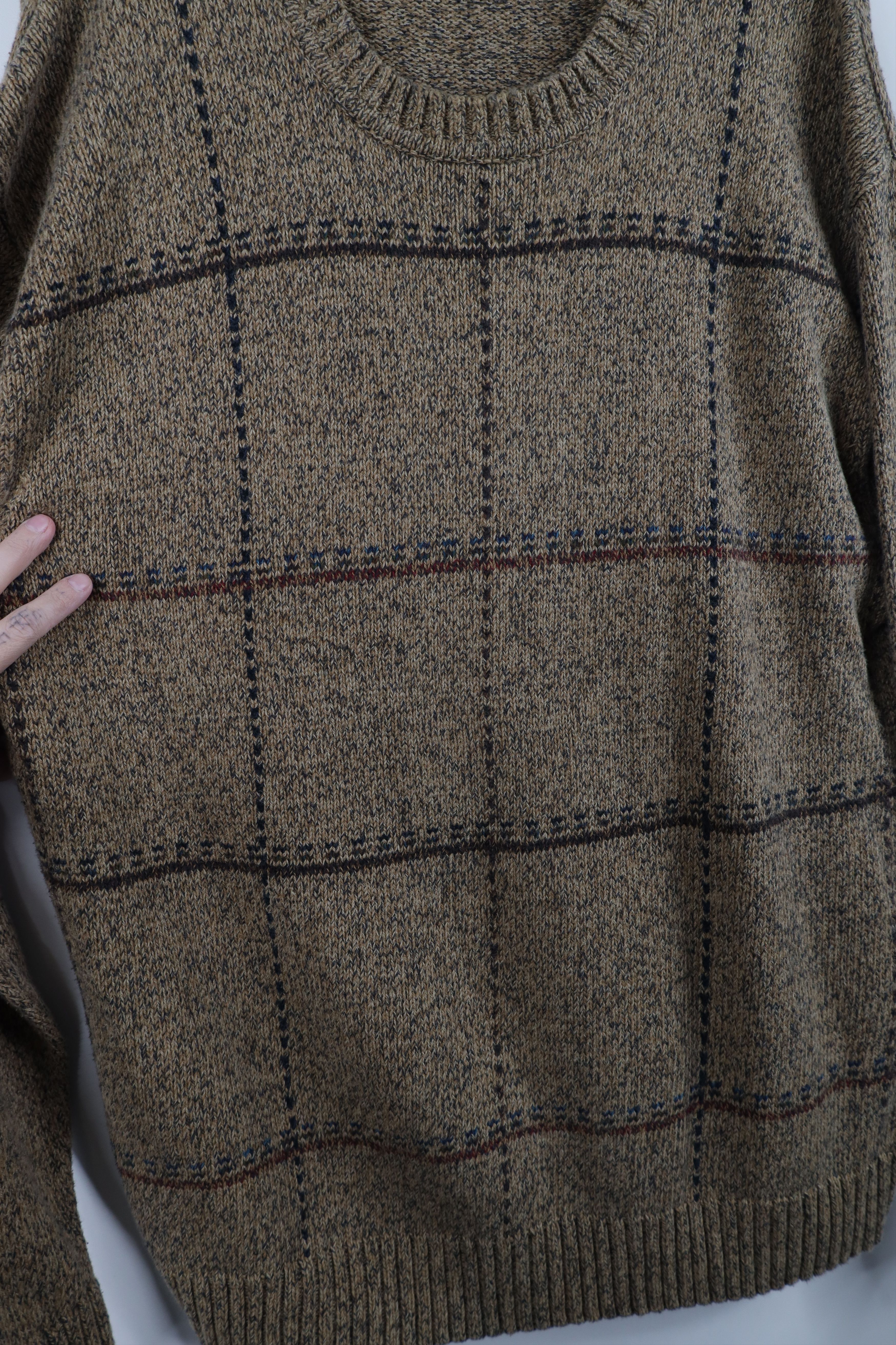 Vintage Vintage 90s Streetwear Checkered Plaid Knit Sweater Brown Size US XL / EU 56 / 4 - 6 Thumbnail