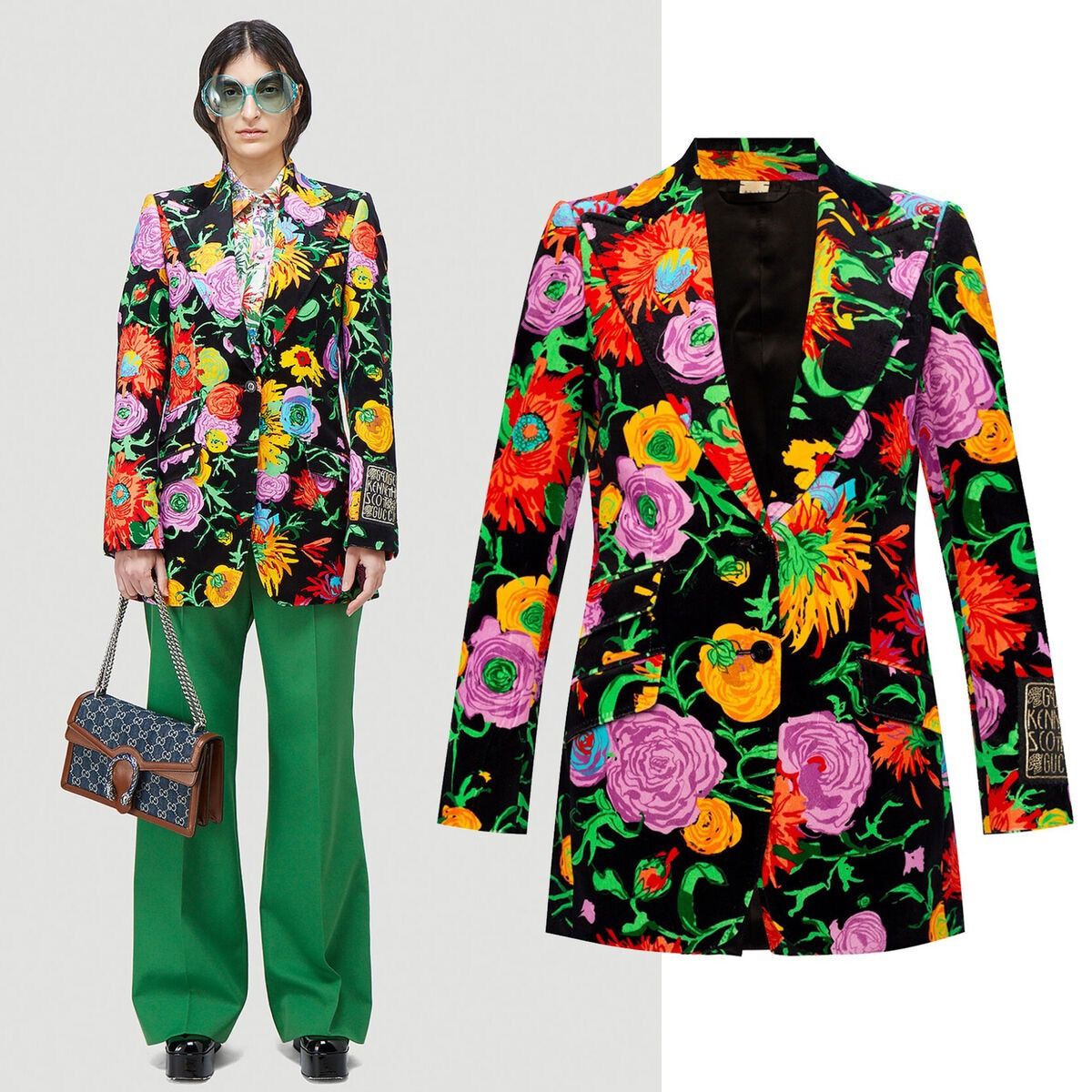 未使用品 GUCCI × Ken scott 総柄 テーラードジャケット 36 Gucci x Ken Scott Floral Print Velvet Blazer – Runway Catalog