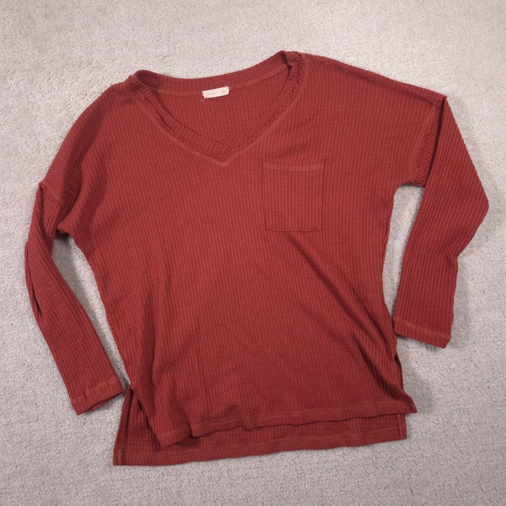 Vintage REB. in J. Shirt Womens S Red V-Neck Long Sleeve Waffle Knit Tunic Top Size S / US 4 / IT 40 - 3 Thumbnail