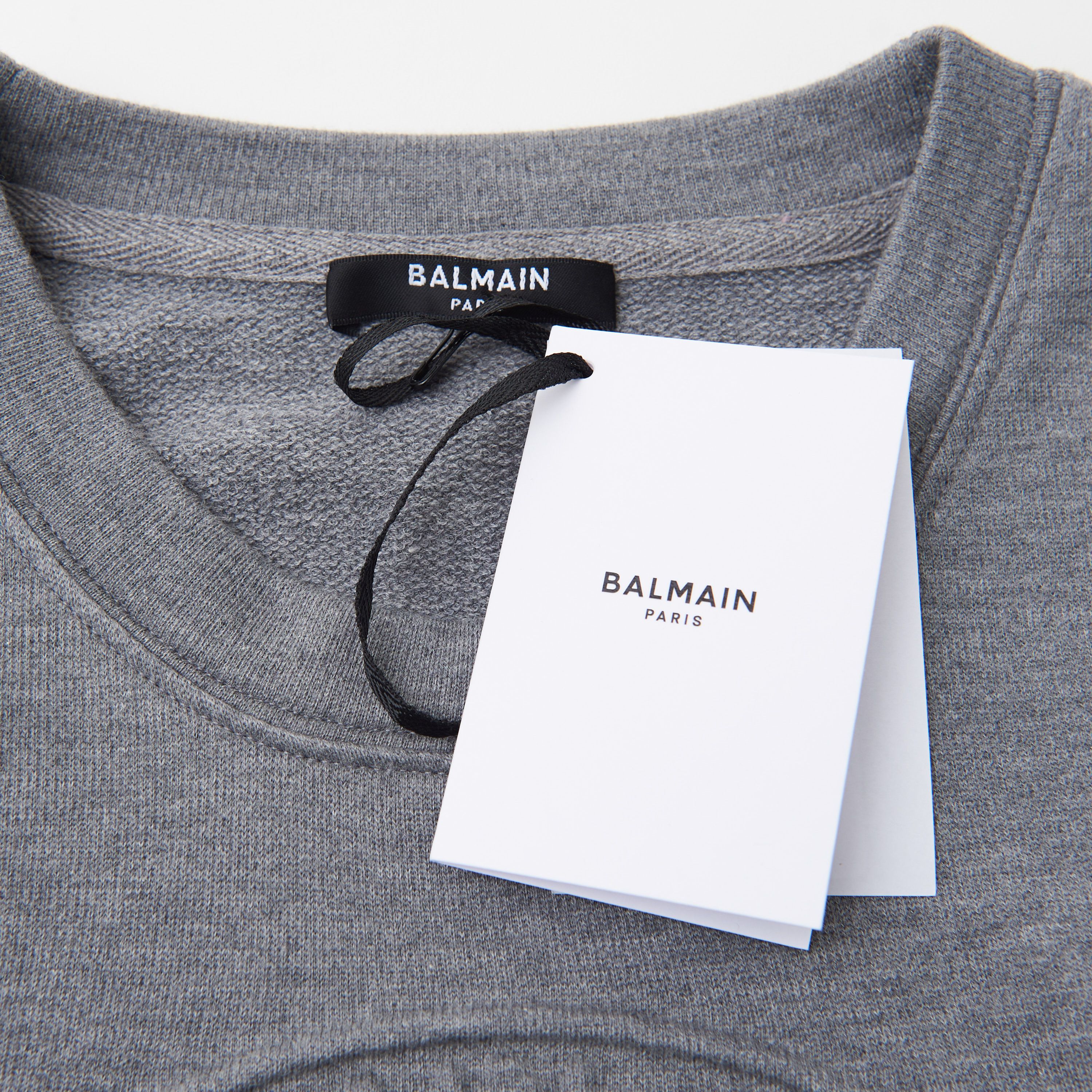 Balmain Cropped Heather Gray Sweatshirt With Embossed Balmain Logo Size XL / US 12-14 / IT 48-50 - 5 Thumbnail